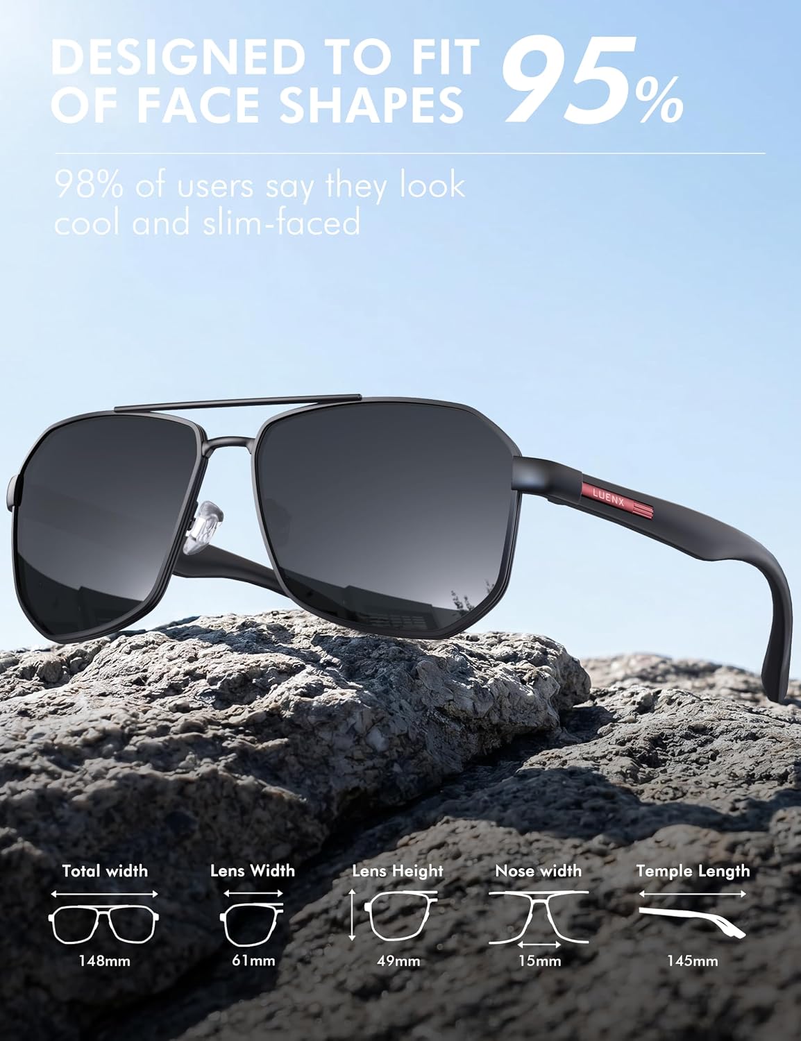 LUENX - Gafas de sol Aviator para hombres con lentes polarizadas po...