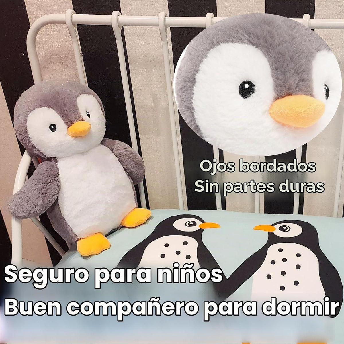 WEIGEDU Peluche de pingüino rey con ojos bordados, juguetes de pelu...