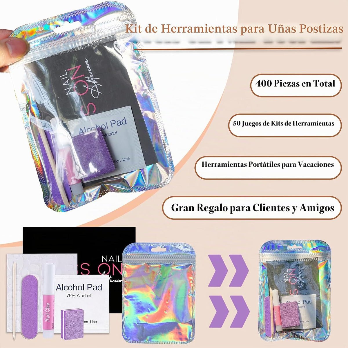 Juego de 50 herramientas de uñas a presión, kit de suministros de e...