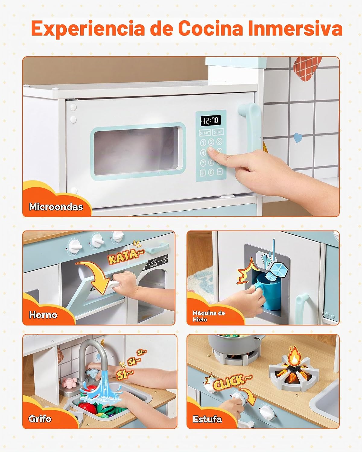 VEVOR Cocina de Juguete de Madera, Cocina de Juego para Niños con L...