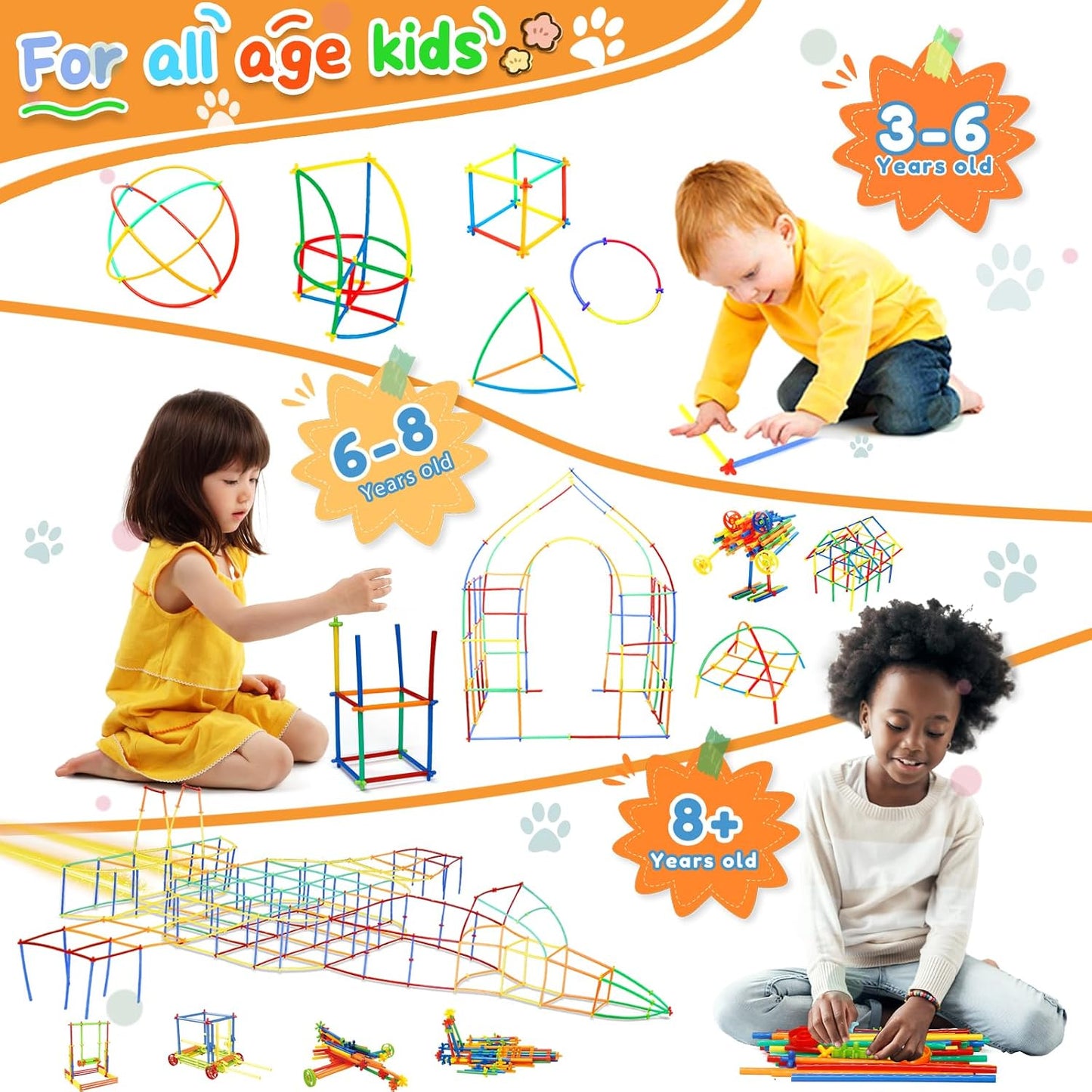 Ggiibro Juguetes Constructores de Pajitas 1200 Piezas Juguetes de C...