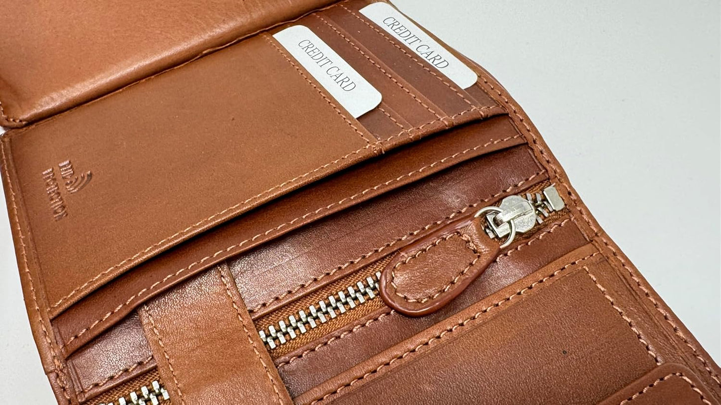 DiLoro Cartera plegable de cuero genuino de grano completo para hom...