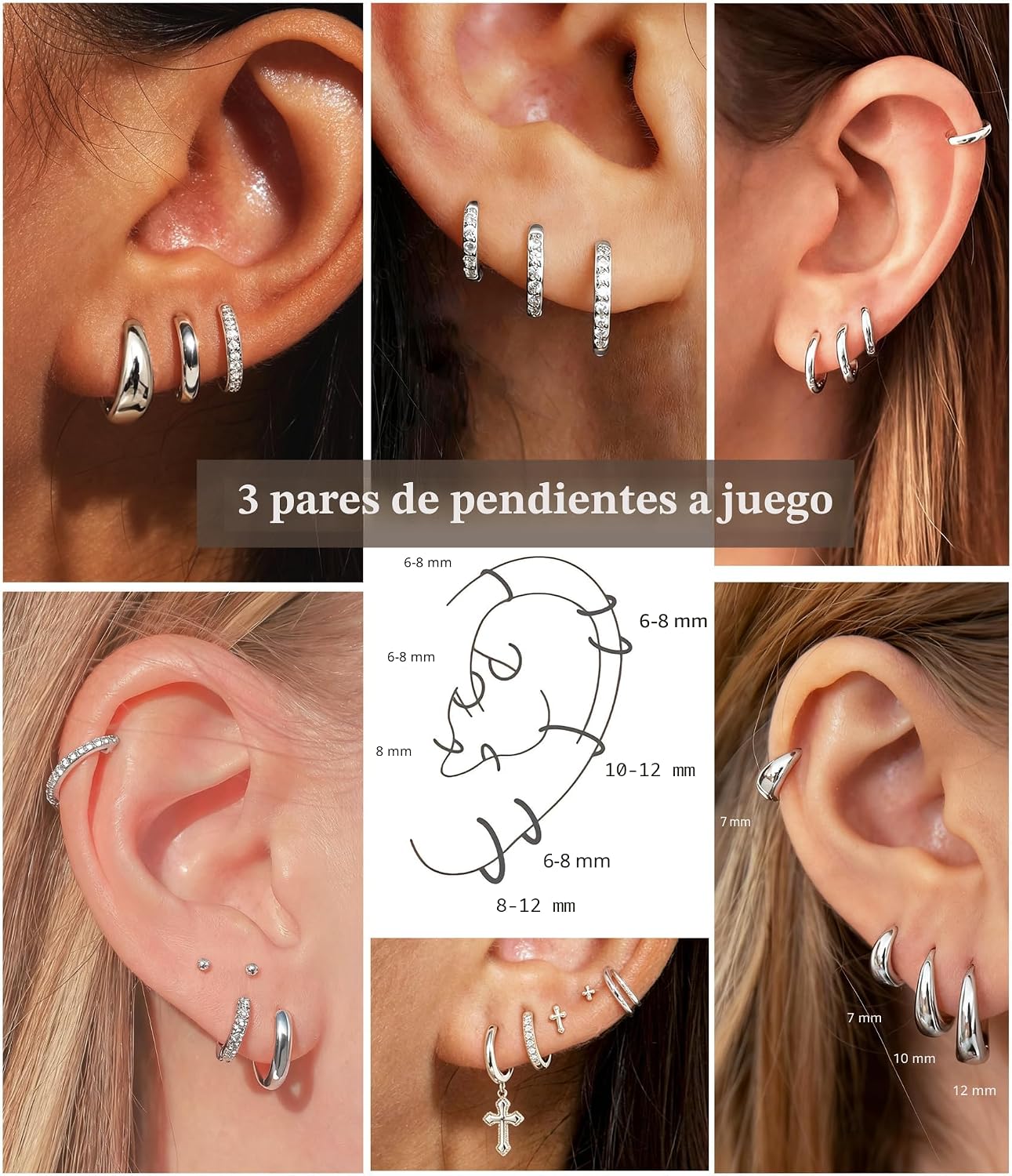 DORANA Joyería para ella, 3 pares de aretes de plata de ley 925 par...