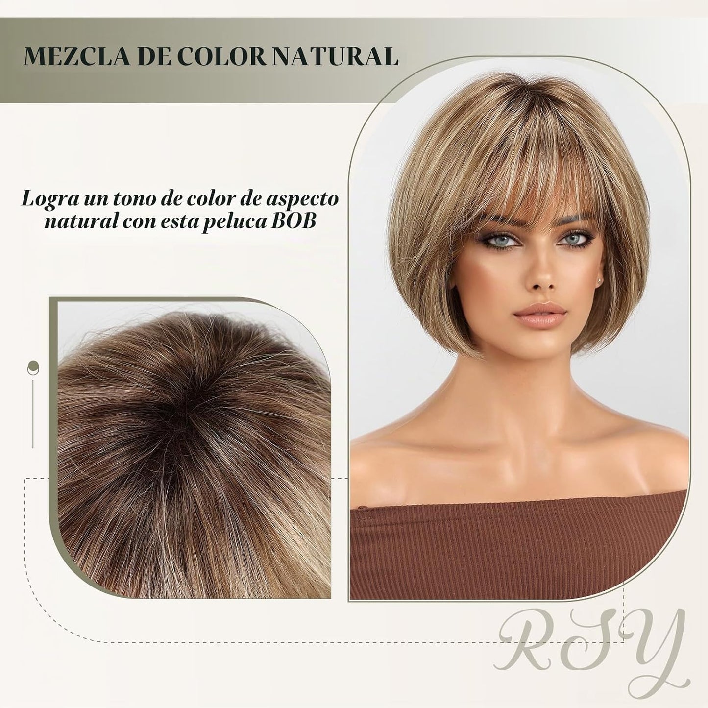 RSY Peluca Bob de 10.8 pulgadas de mezcla de cabello humano con fib...