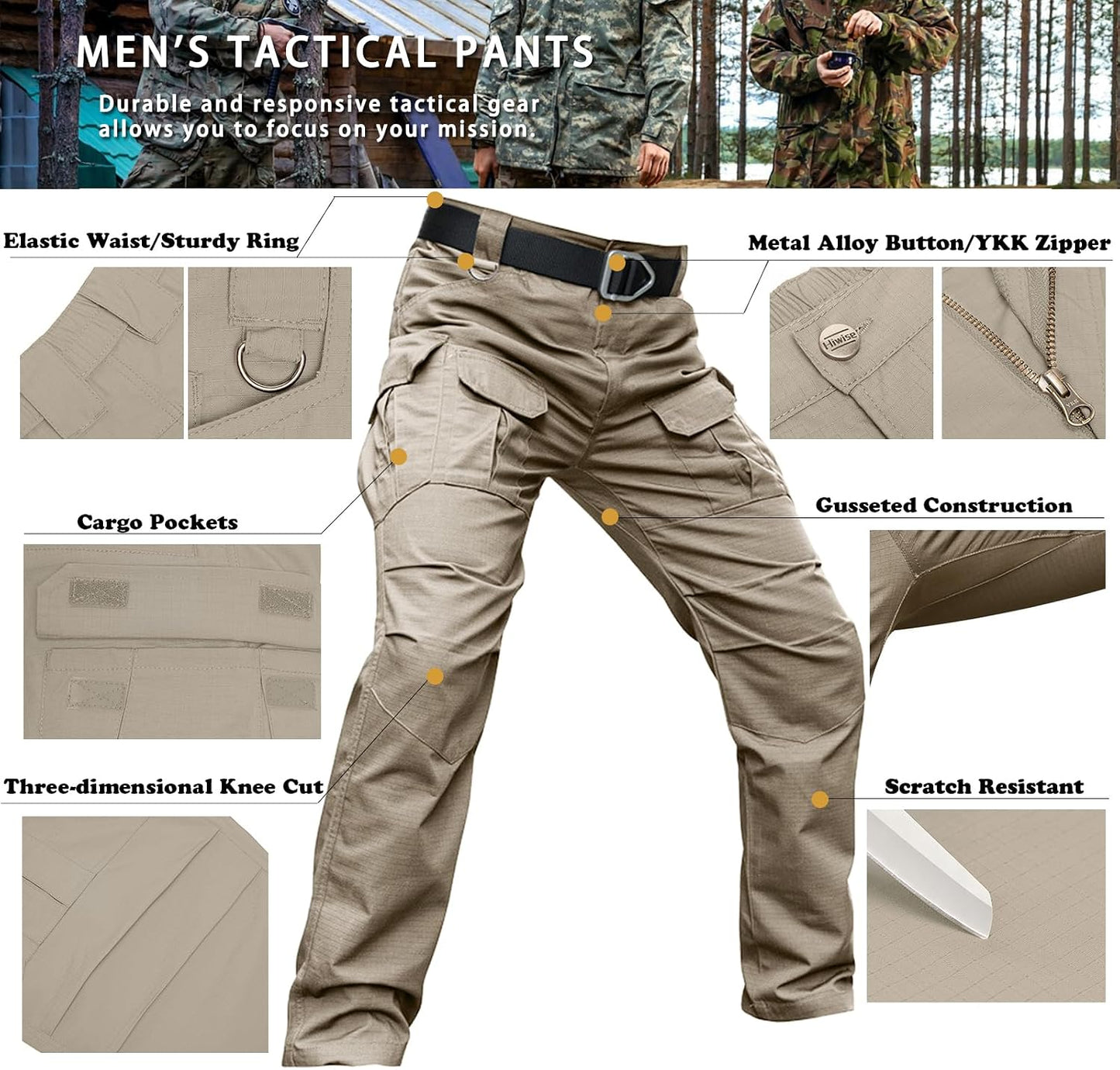 Hiwise Pantalones tácticos elásticos para hombre, resistentes al ag...