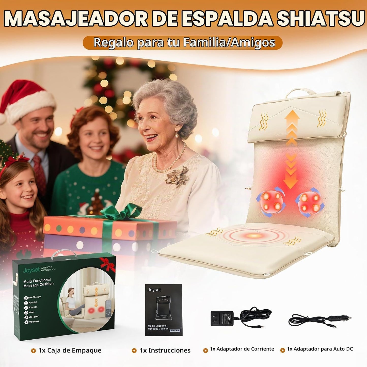 Joyset Shiatsu Masajeador de cuello y espalda para silla, masajeado...