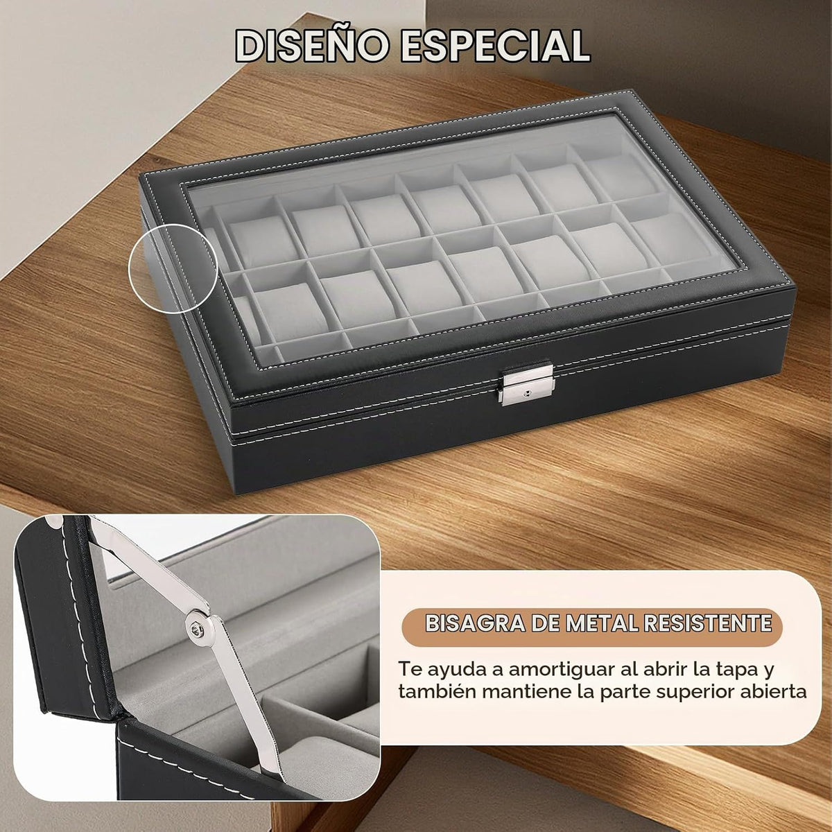 FLKQC - Caja de reloj con 24 ranuras, organizador de exhibición de...