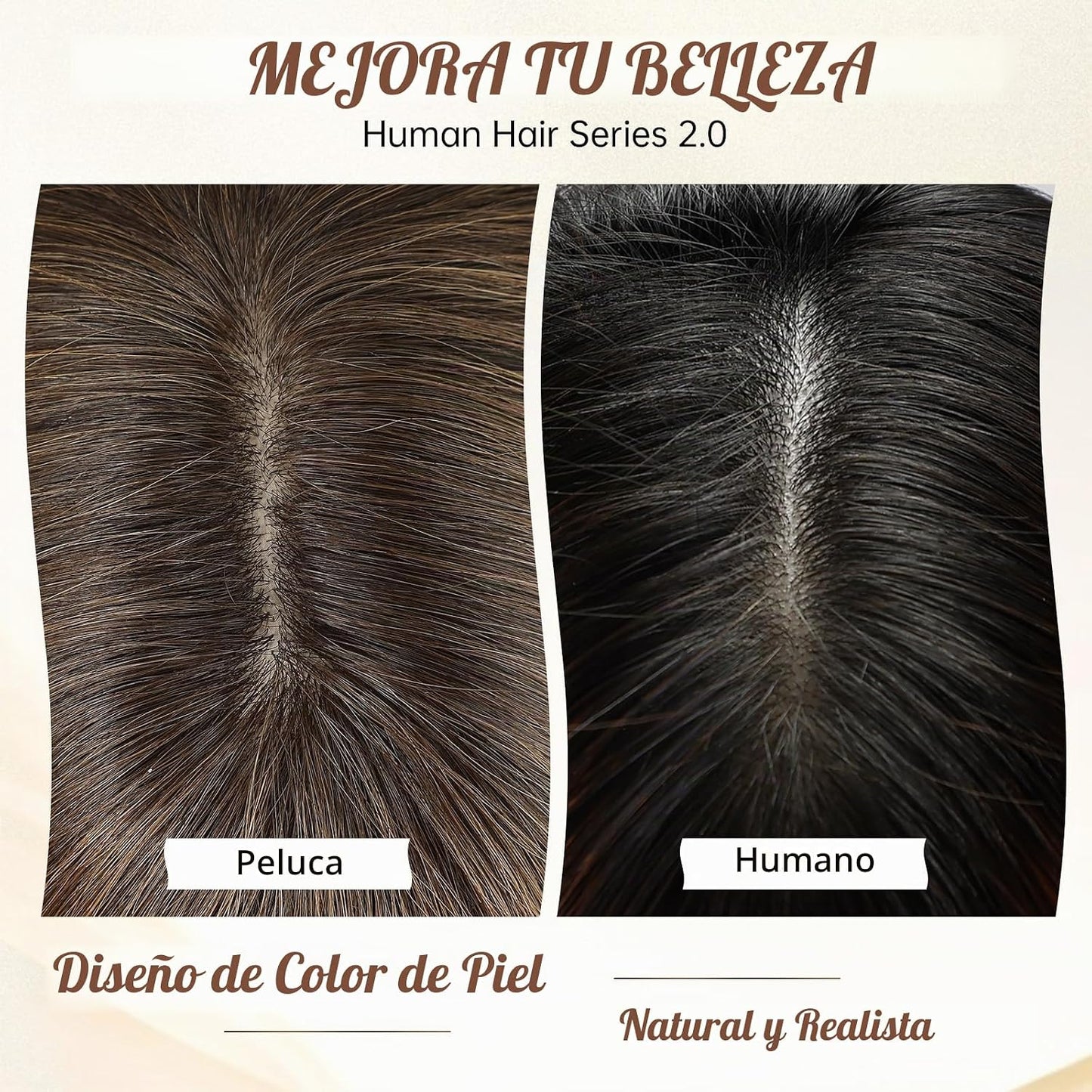KKU Pelucas de cabello humano castaño degradado de 16 pulgadas para...