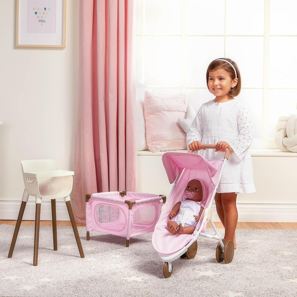 LullaBaby Juego de guardería de muñecas con cochecito, corralito y...