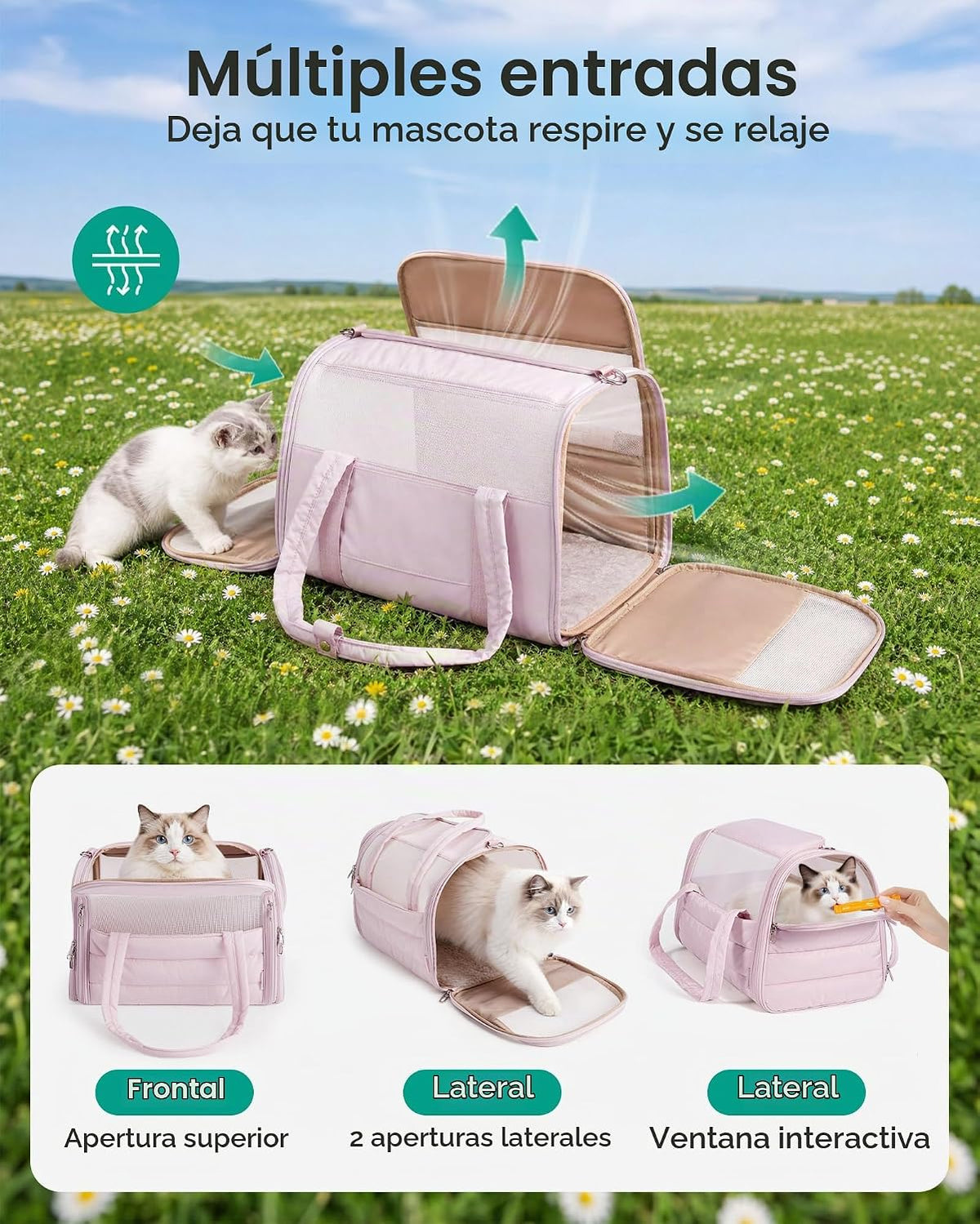 BAGSMART Transportador para gatos con ruedas, bolsa de viaje para m...