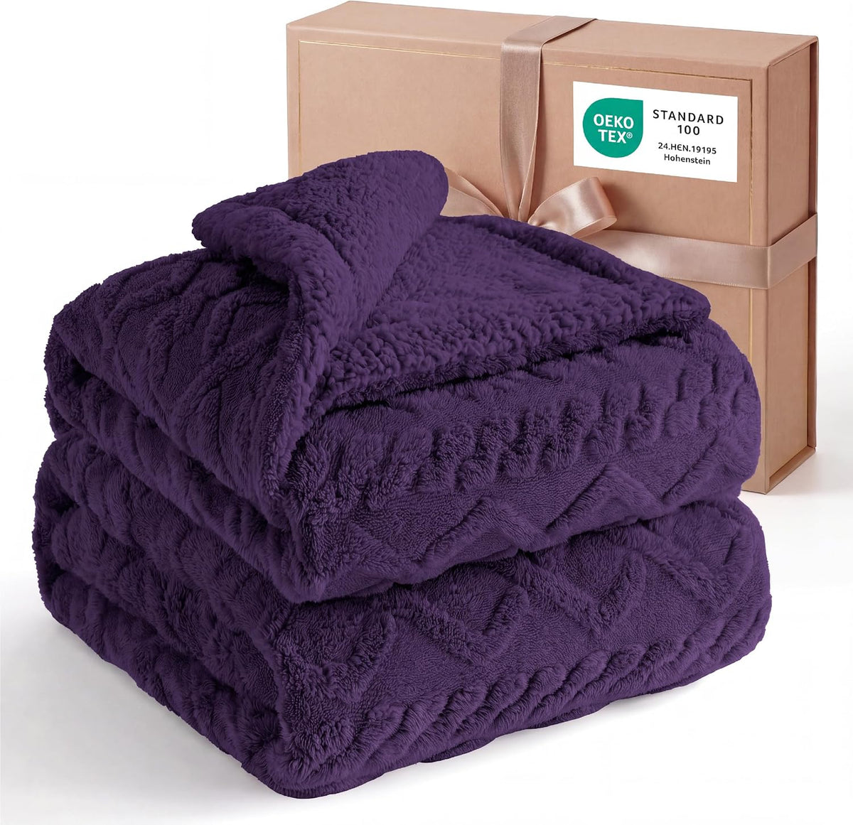 Bedsure Manta de forro polar sherpa, jacquard de cable, cálida, mor...
