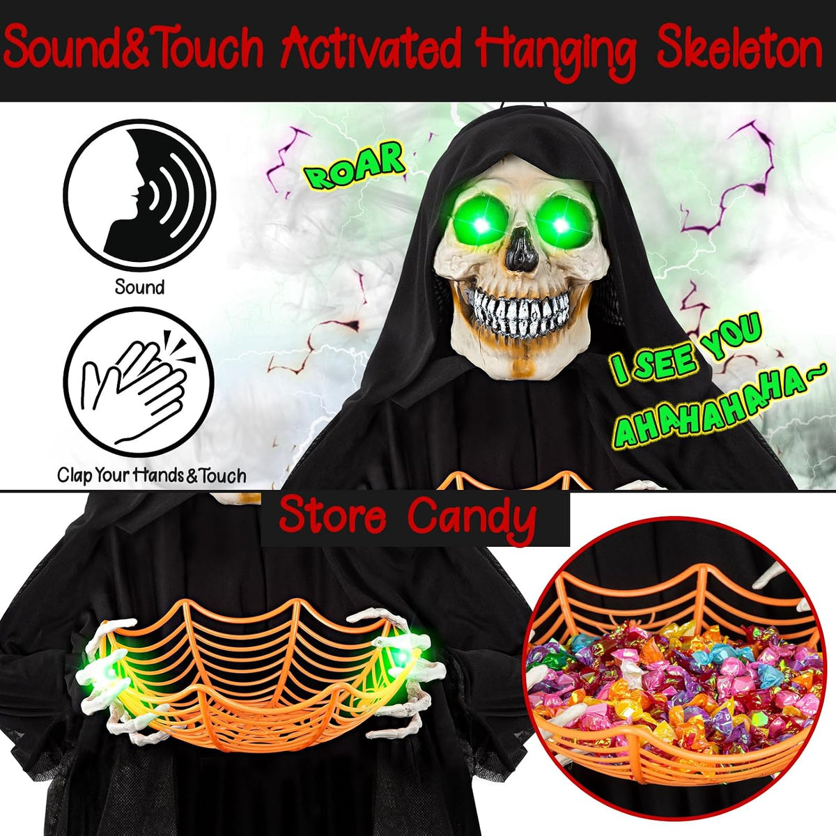 Decoración de fantasma de esqueleto animado colgante de Halloween d...