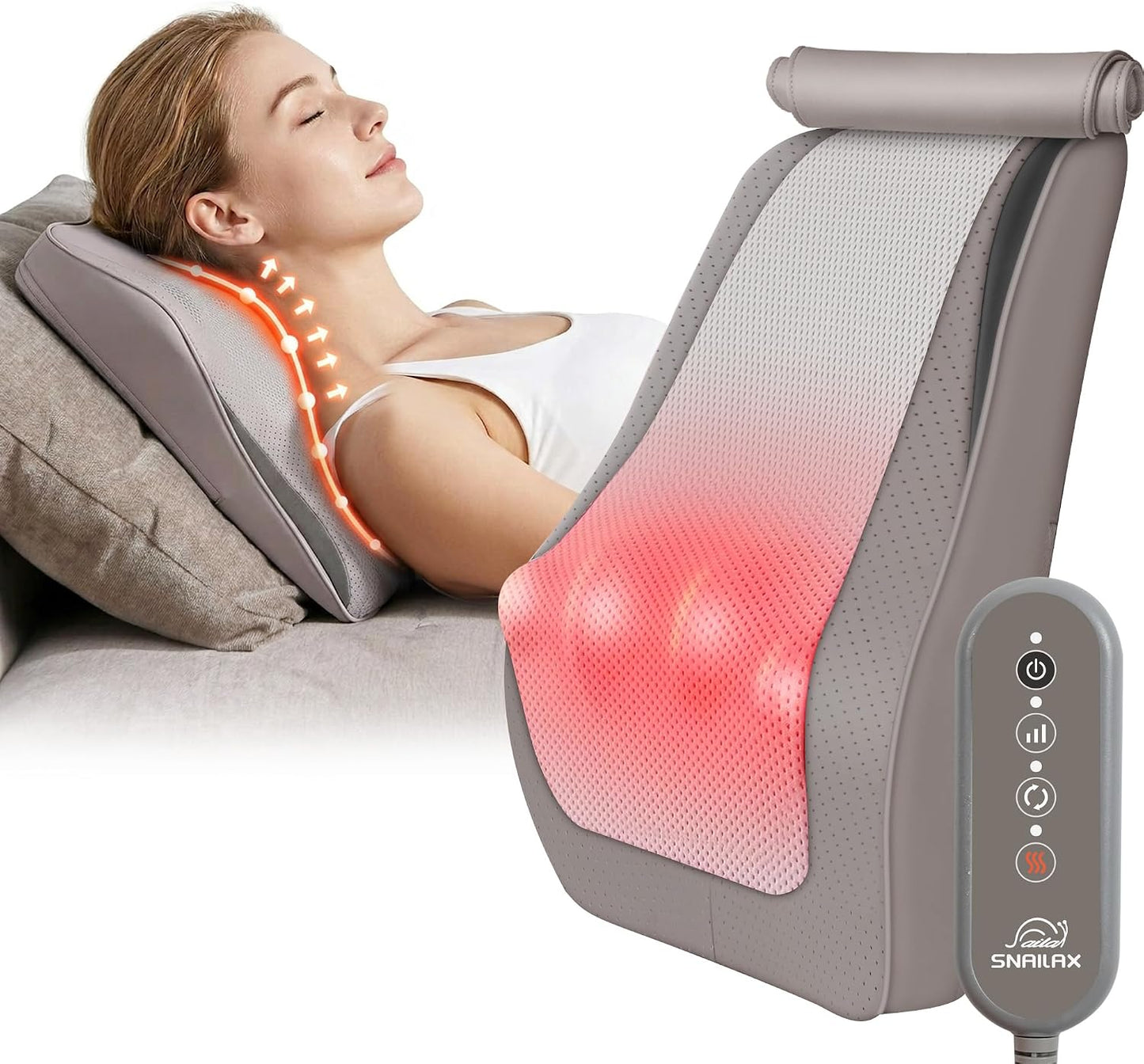 Snailax Masajeador de espalda con calor, almohada de masaje Shiatsu...