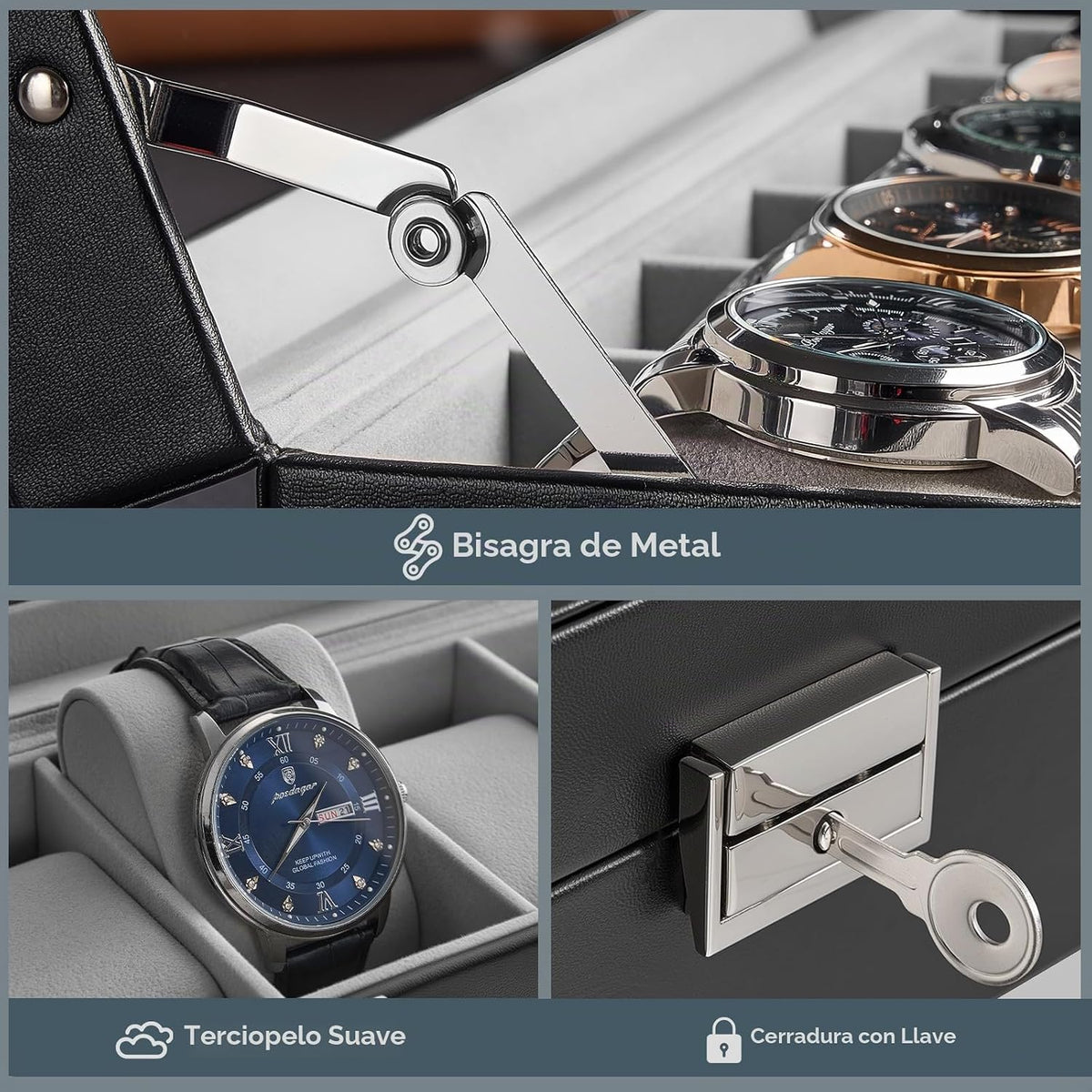 ProCase Caja de reloj de 6 ranuras para hombres -Negro | Organizado...