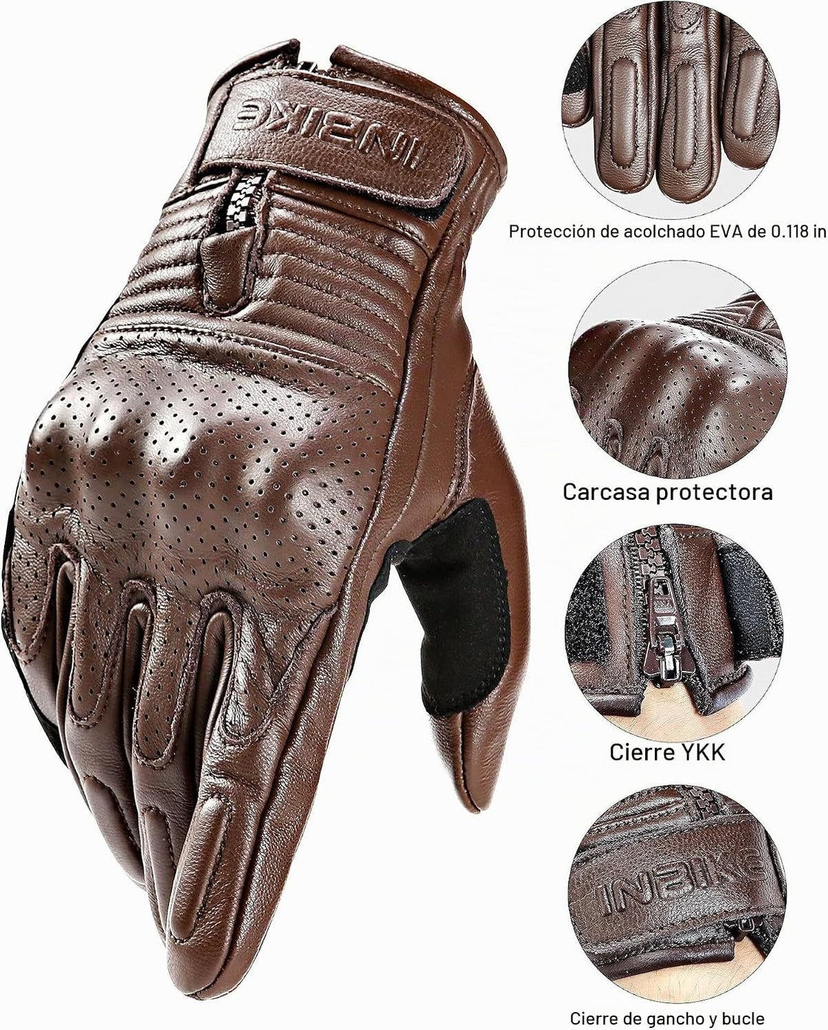 INBIKE Guantes de moto para hombres de cuero genuino perforado prem...