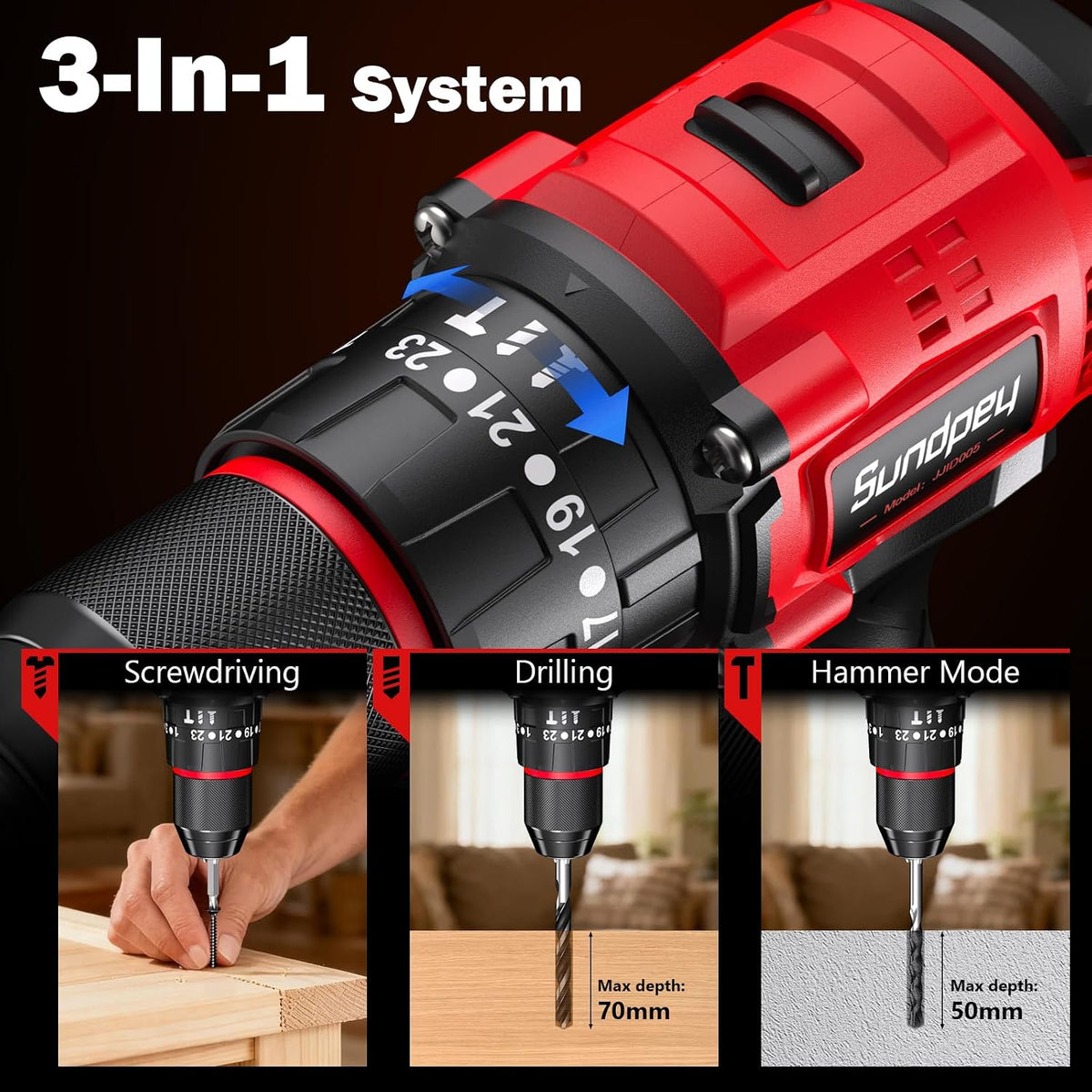 Sundpey Juego de taladro eléctrico inalámbrico \u2013 620 libras 23...