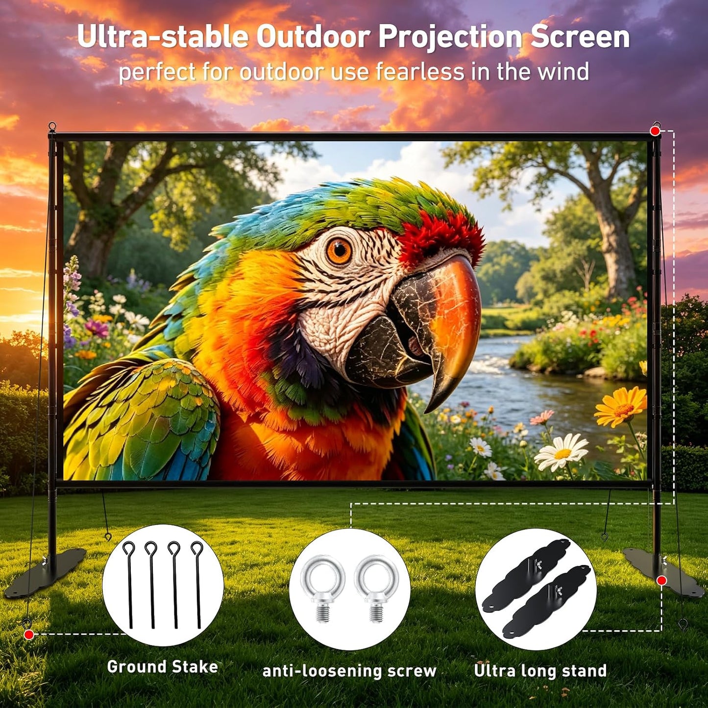 Pantalla de proyector de 150 pulgadas con soporte, pantalla de cine...