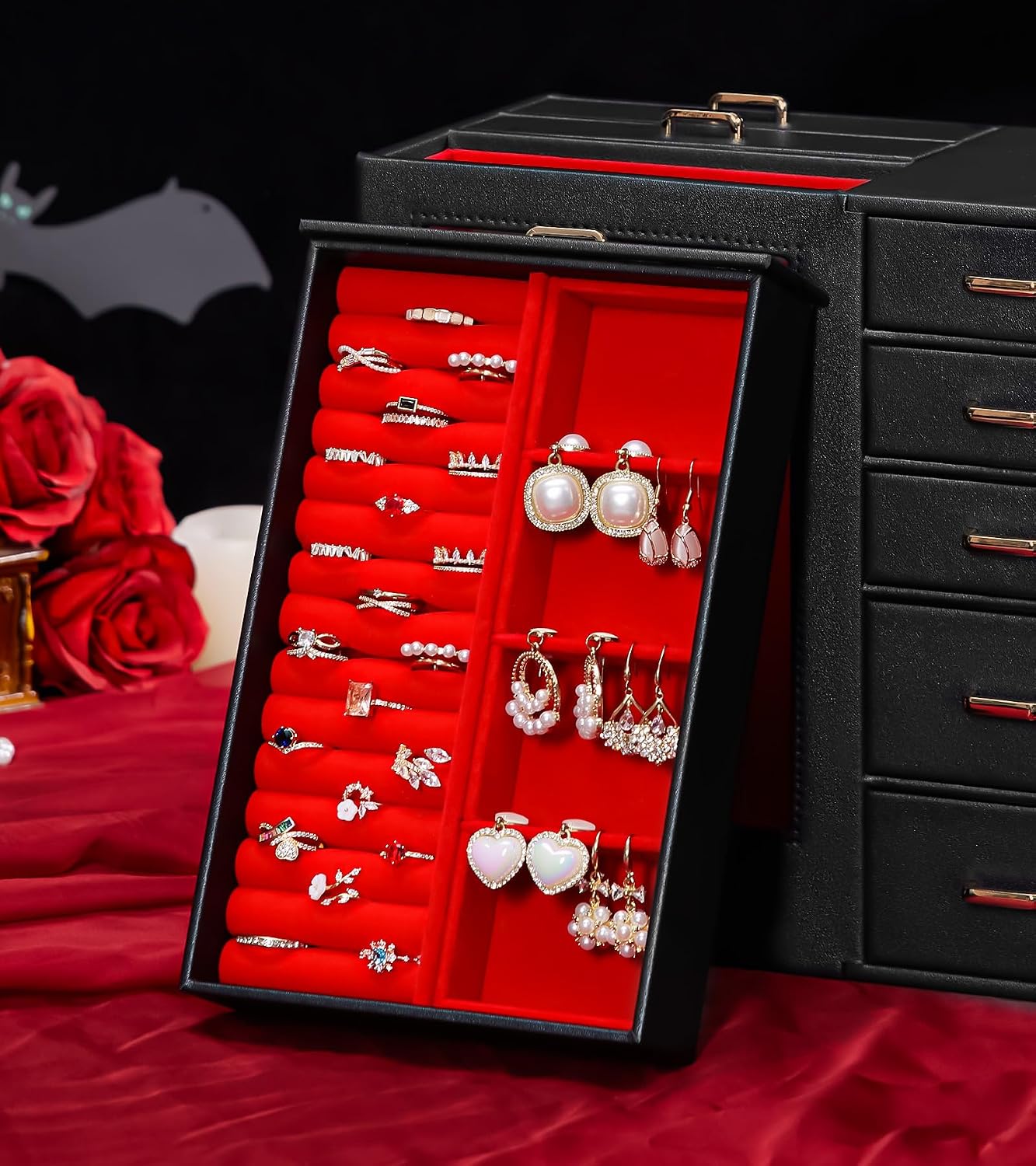 Homde - Gran joyero\/organizador\/caja con ventana de vidrio, cajon...