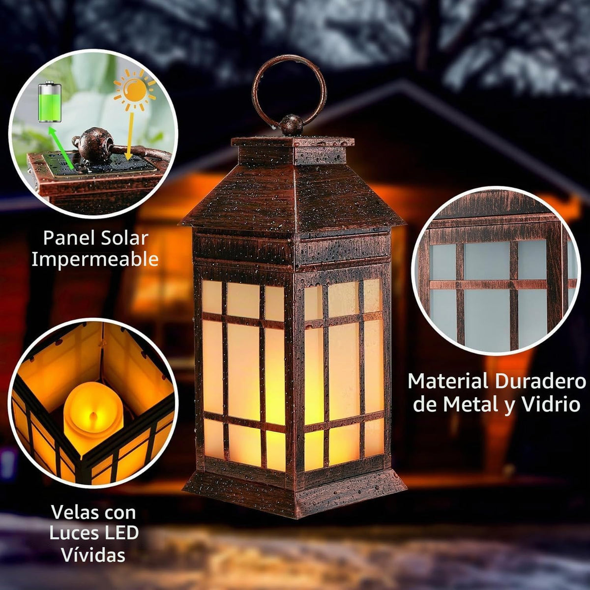 Faroles solares de vidrio de 18 pulgadas impermeables para exterior...
