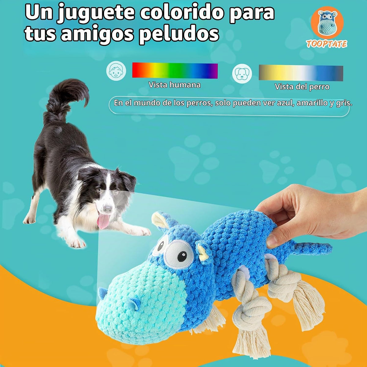 TOOPTATE Hippo Squeaky - Juguete para perro, azul, mediano | Bonito...