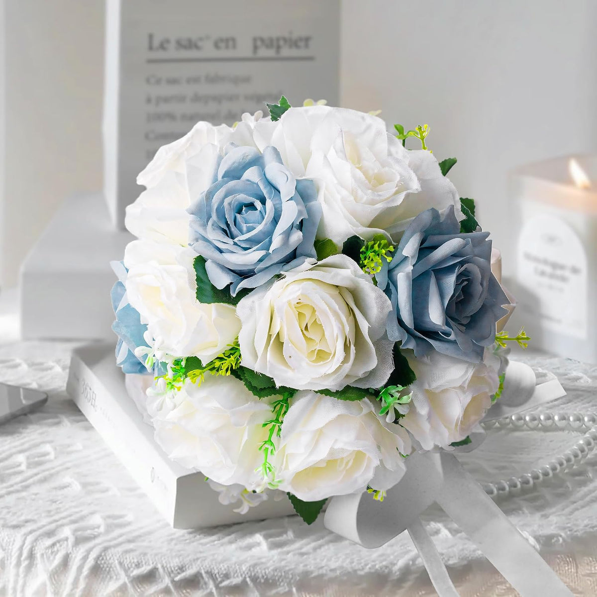 Qeedy Ramos de Boda para Novia - Flores de Seda Realistas Rosas Art...