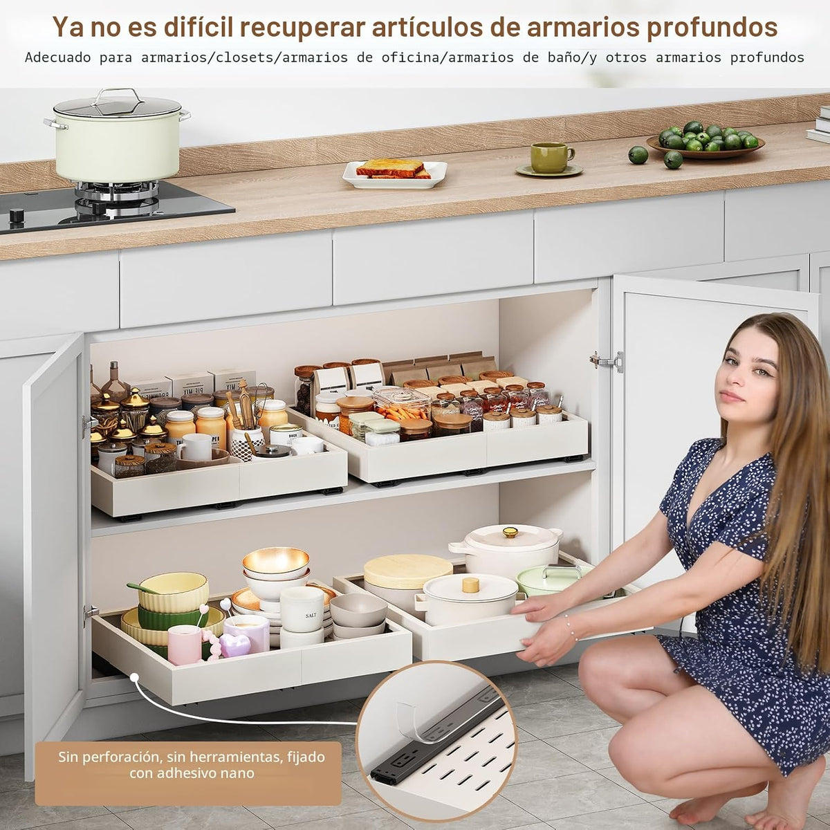 Organizador de Gabinete Extraíble, Ancho Expandible (28 cm-41 cm),...