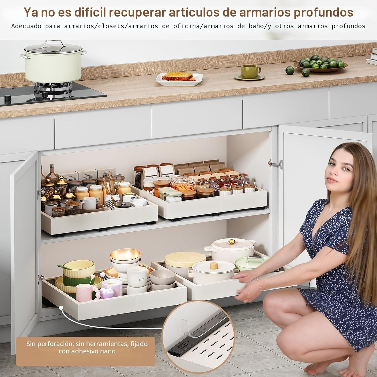 Organizador de Gabinete Extraíble, Ancho Expandible (28 cm-41 cm),...