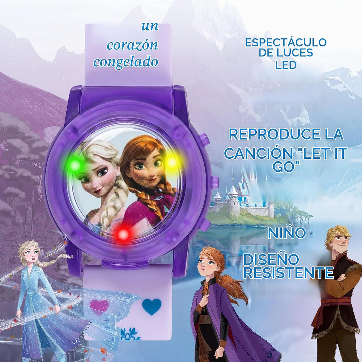 Accutime Disney Frozen Kids - Reloj musical para niños, luces inter...