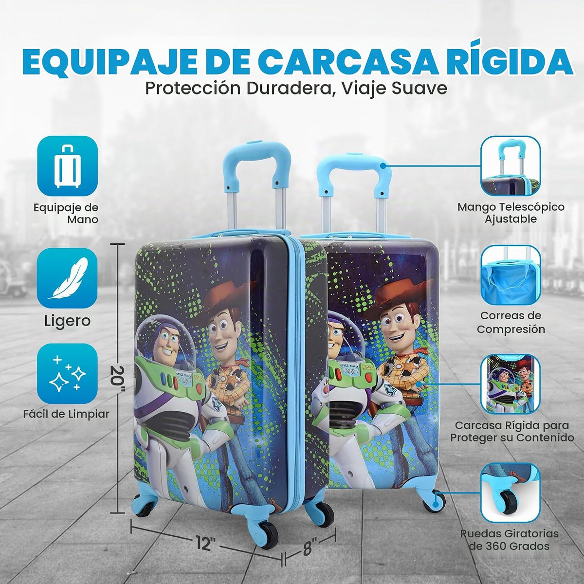 Disney Toy Story - Maleta rígida de 20 pulgadas, Woody Buzz linda y...