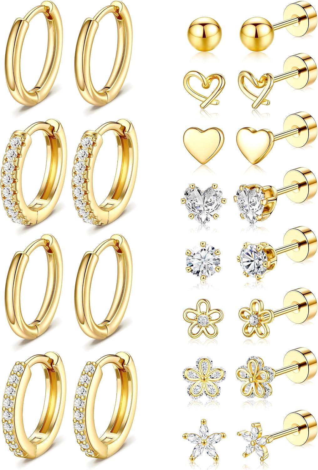Aretes de tuerca hipoalergénicos de oro para mujeres y niñas - Jueg...