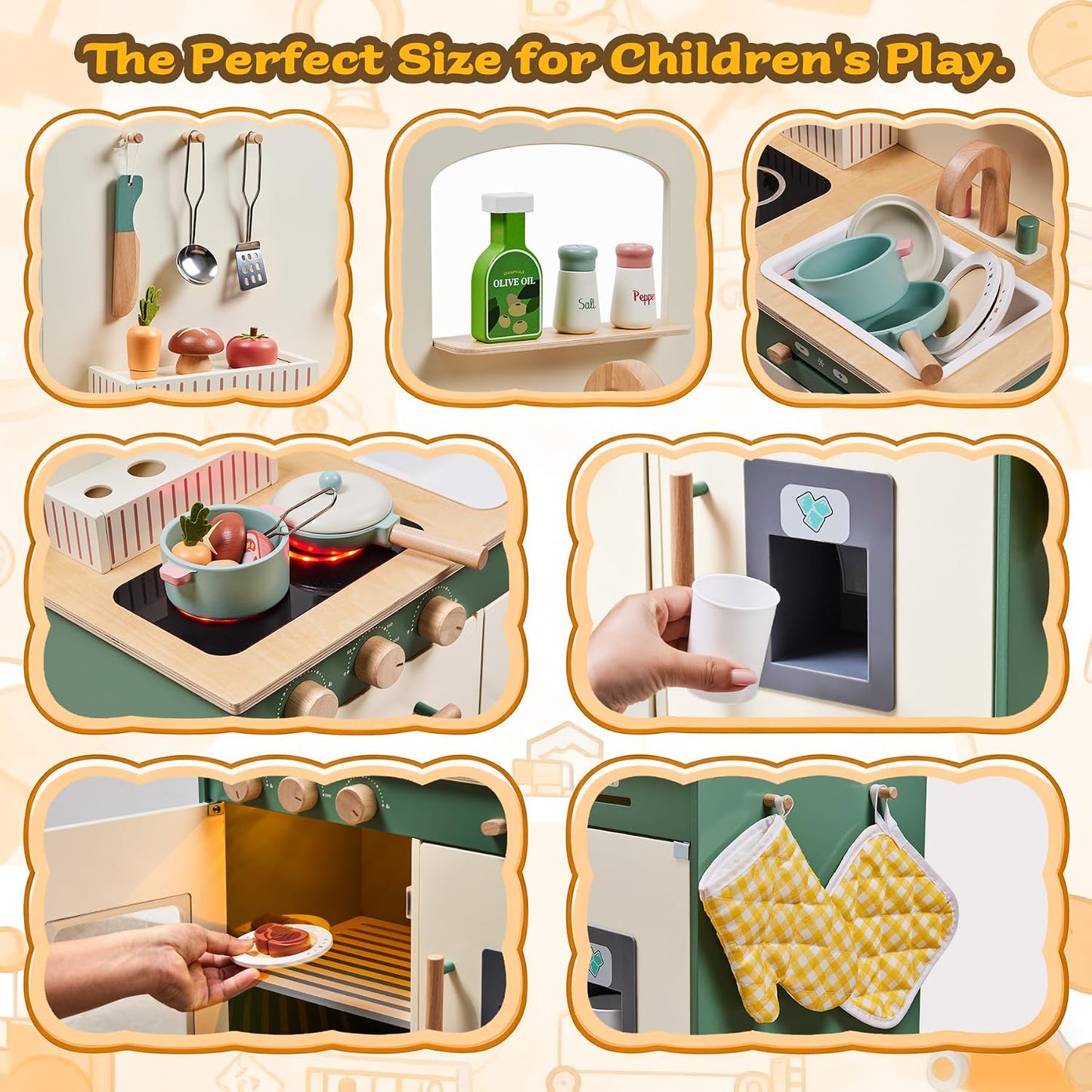 Juego de cocina de madera para niños con comida de juego, juego de...