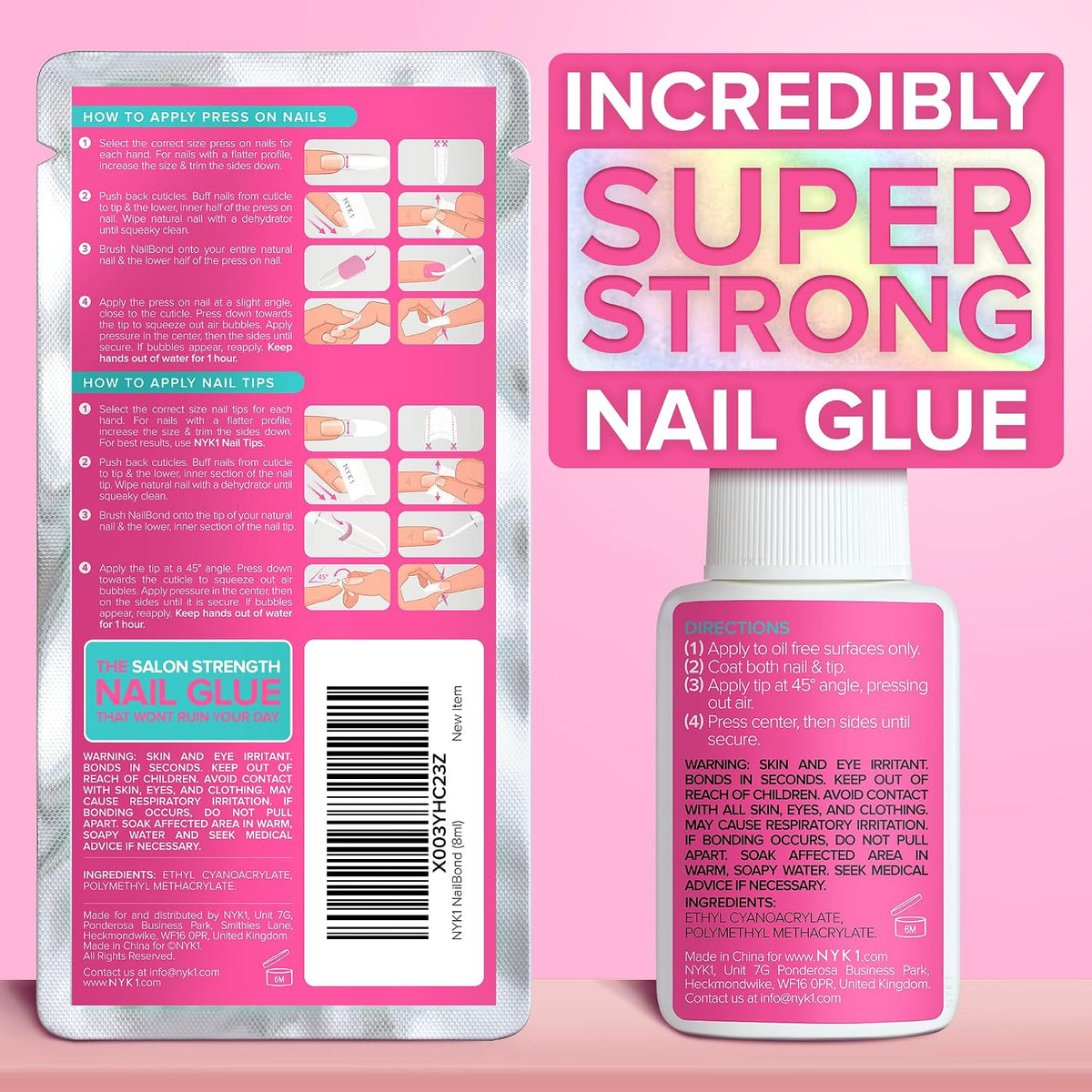 Pegamento de uñas súper fuerte para uñas postizas a presión, puntas...