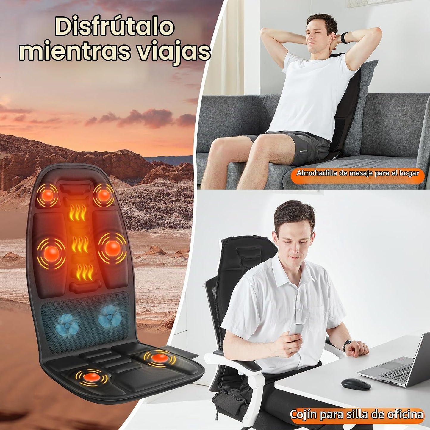comrelax Cojín de asiento de masaje con ventilador de calor y enfri...