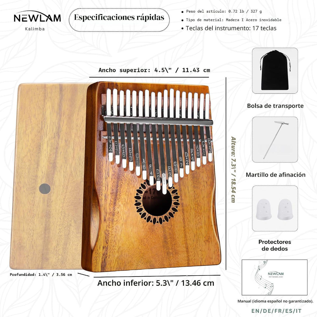 Newlam Kalimba - Piano de pulgar de 17 teclas, piano portátil de de...
