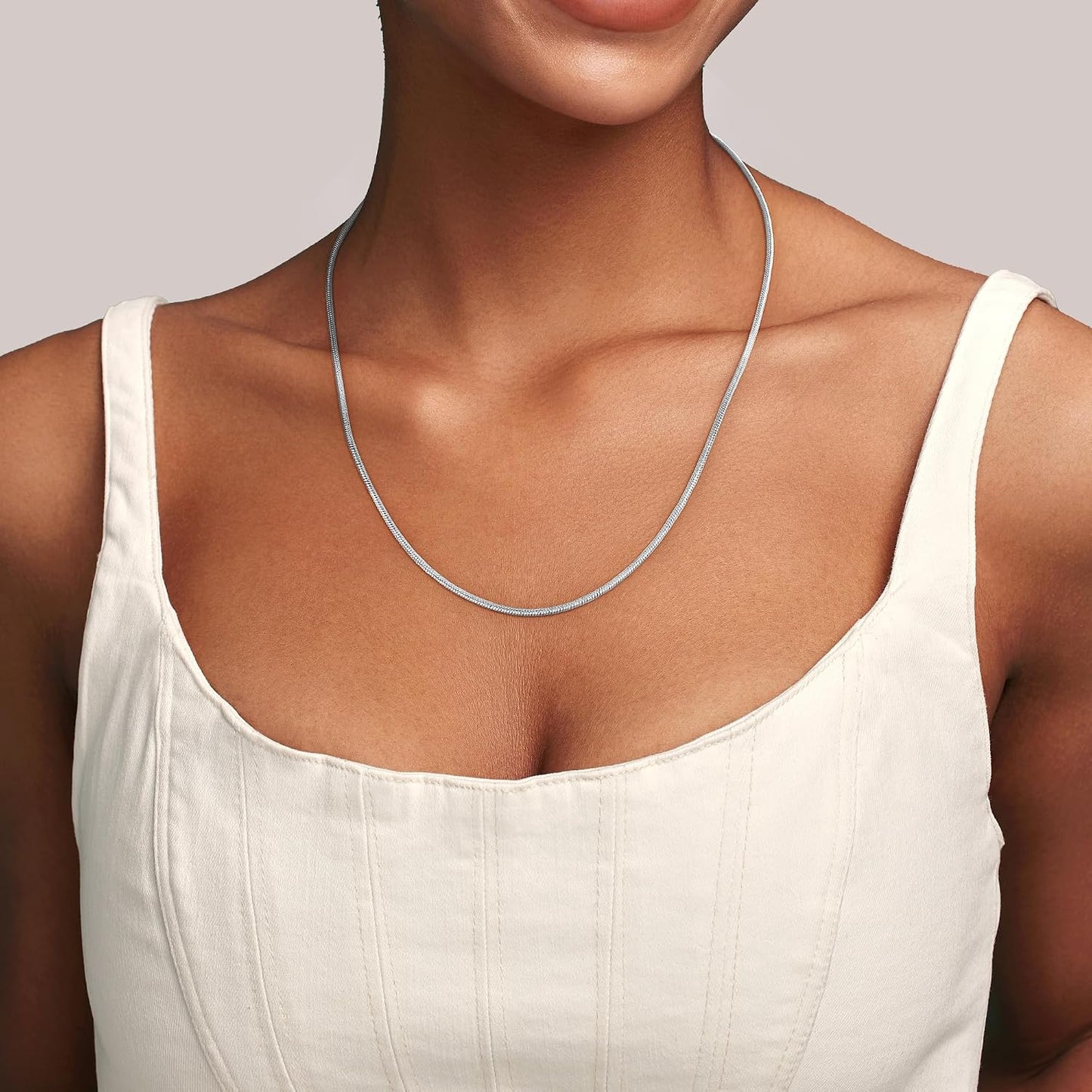 Jewlpire Cadena de serpiente de 1.5mm\/2mm\/2.5mm, collar de plata...