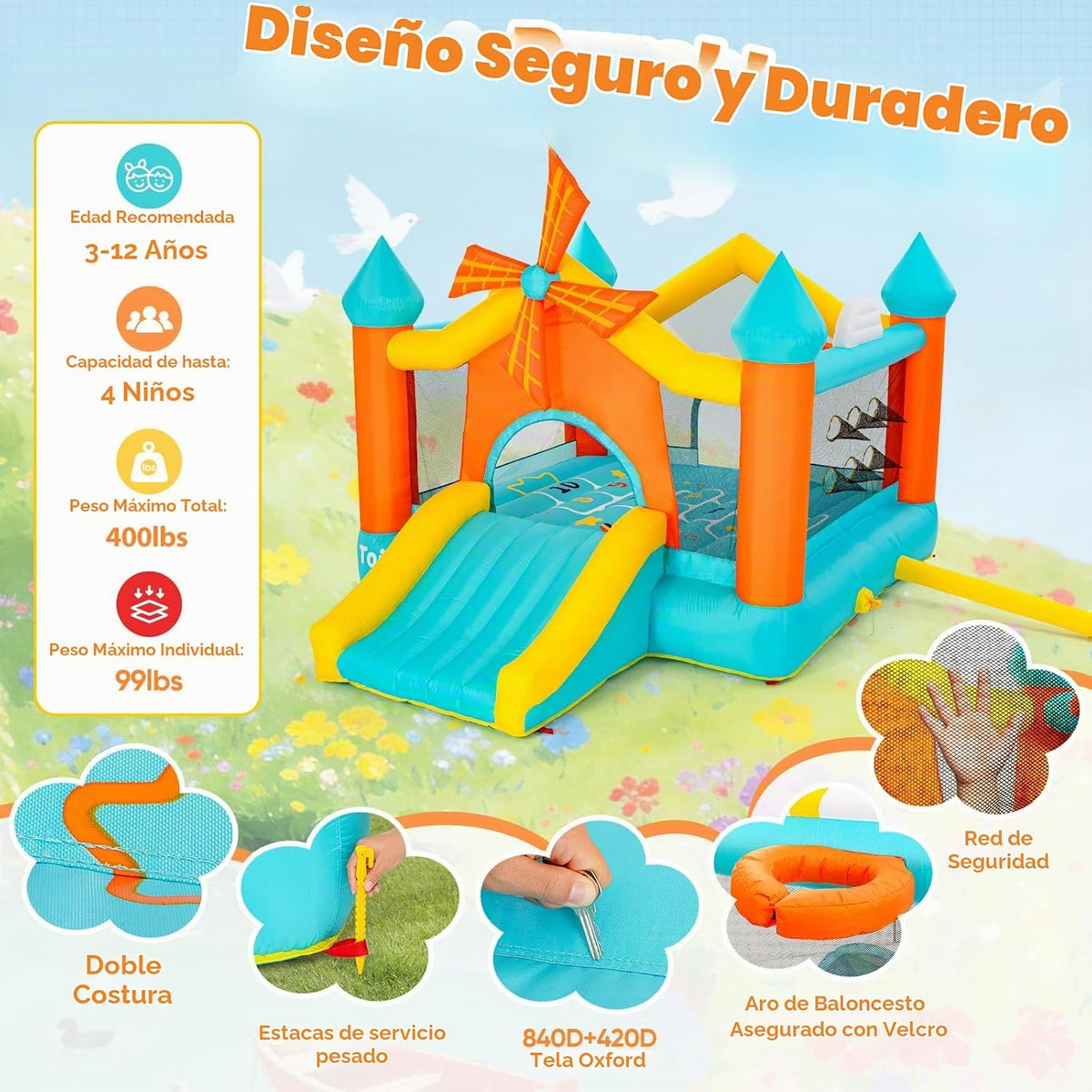 Casa de rebote para niños grandes de 3 a 10, castillo inflable gran...