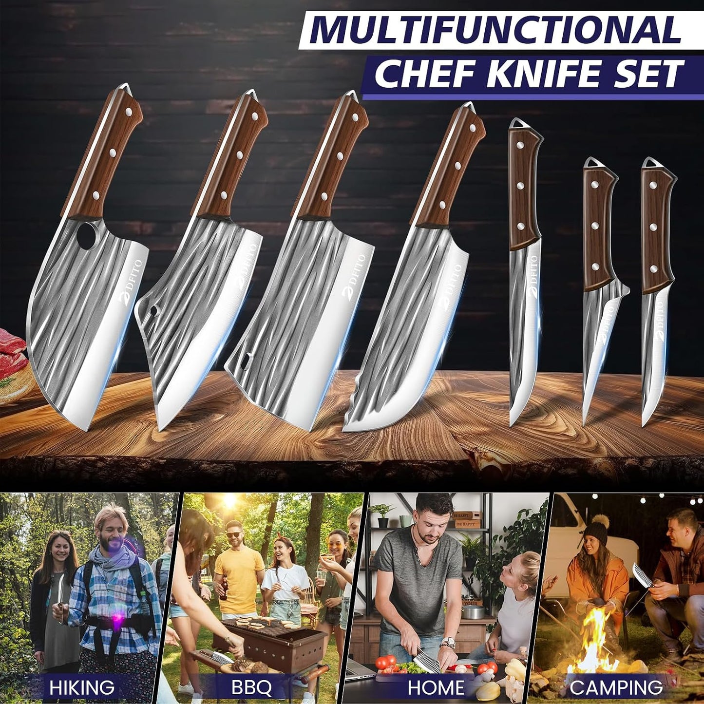 Dfito Juego de cuchillos de carnicero, juego de cuchillos de cocina...