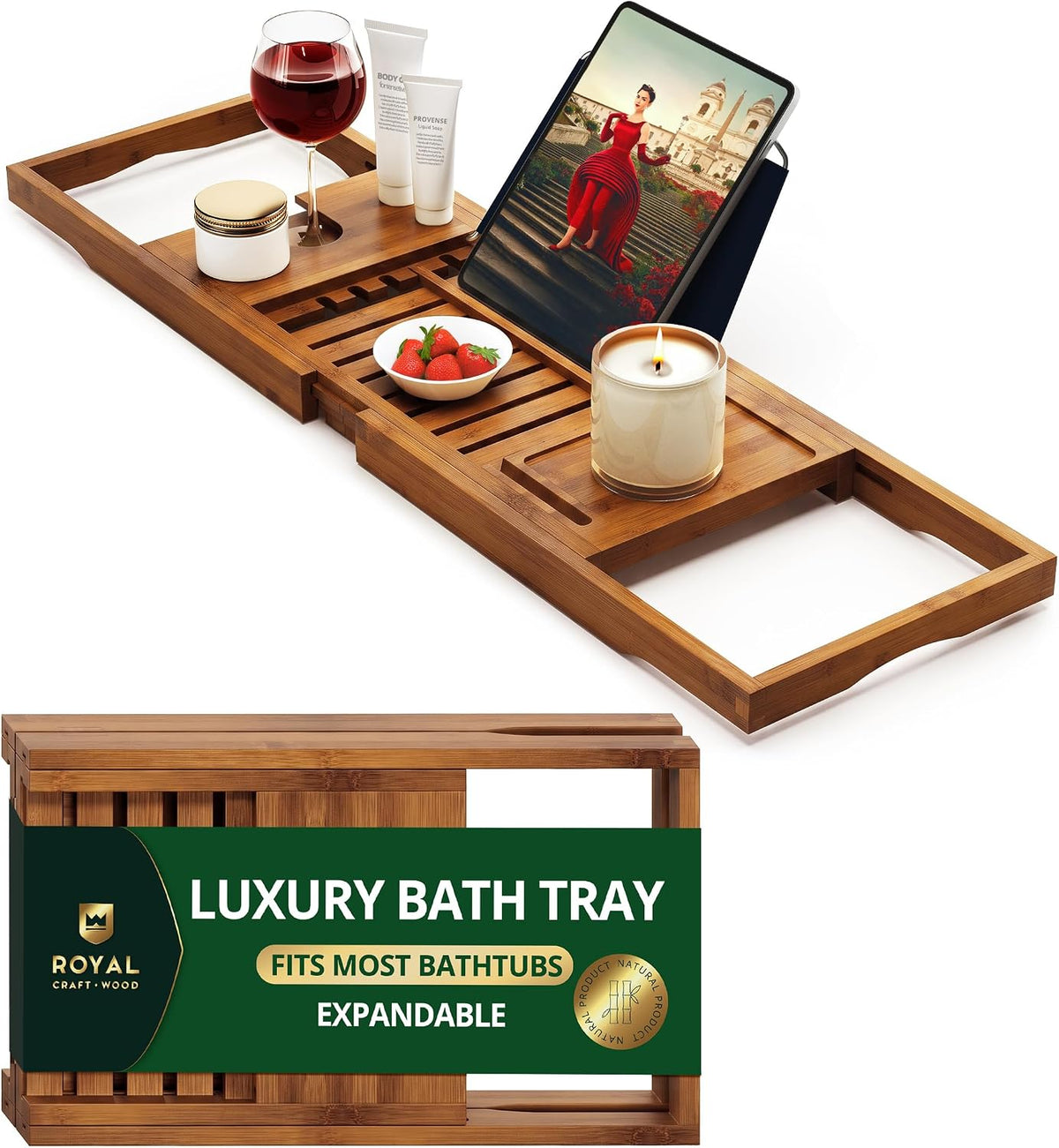 ROYAL CRAFT WOOD Bandeja de bañera plegable de alta calidad, bandej...