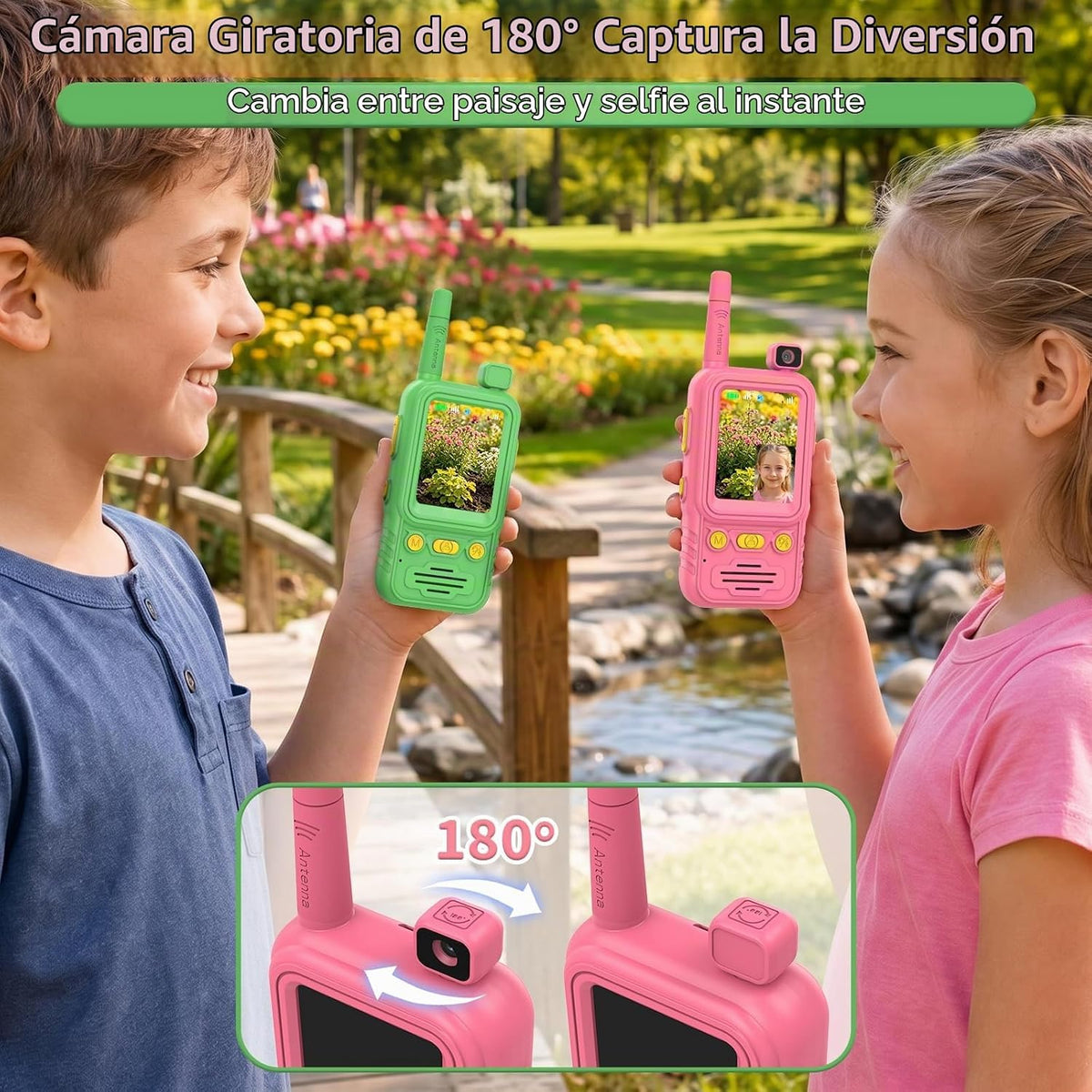 Walkie Talkies de video para niños, paquete de 2: recargable con cá...