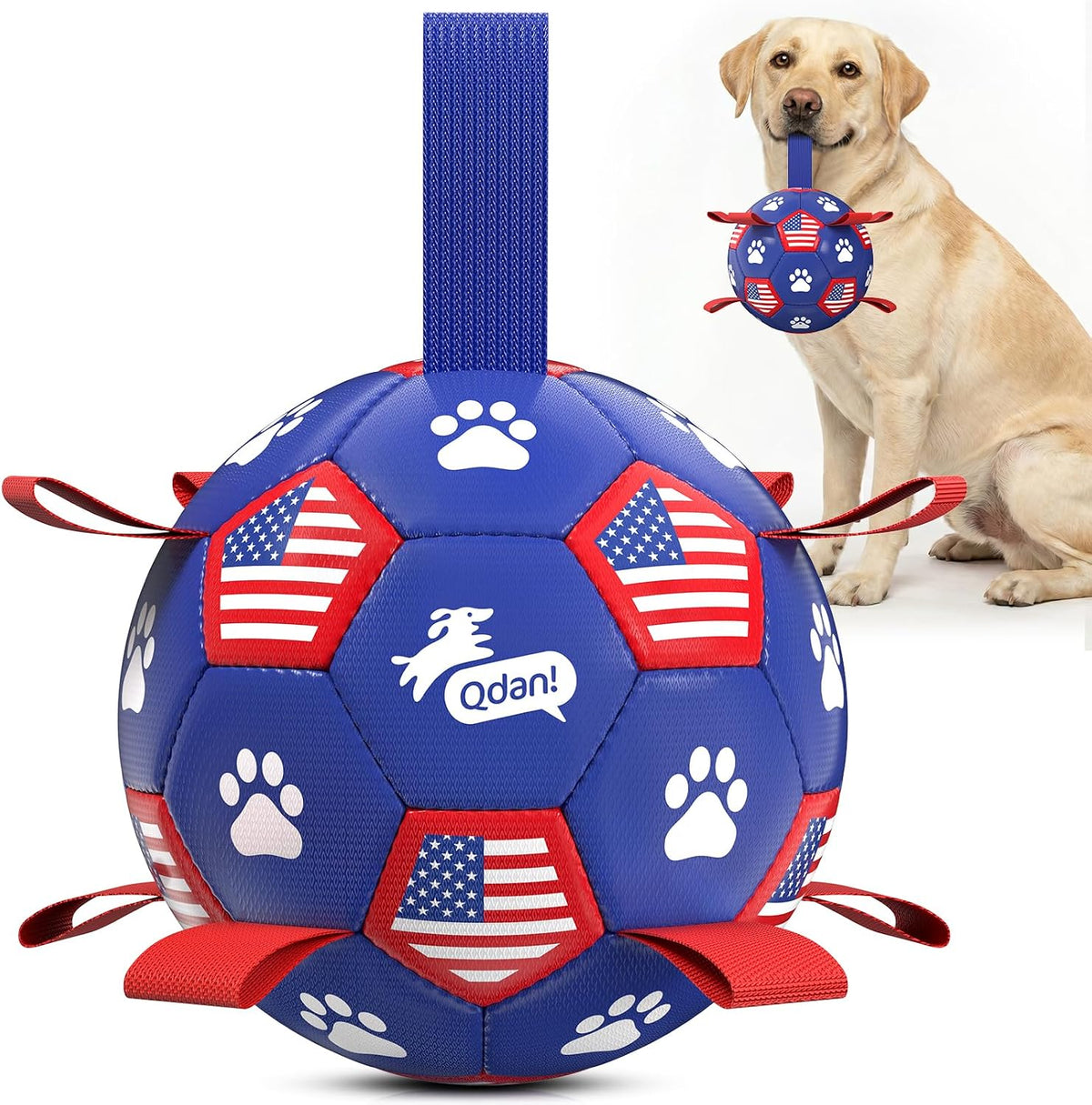 QDAN - Pelota de fútbol para perros con correas, bolas duraderas pa...