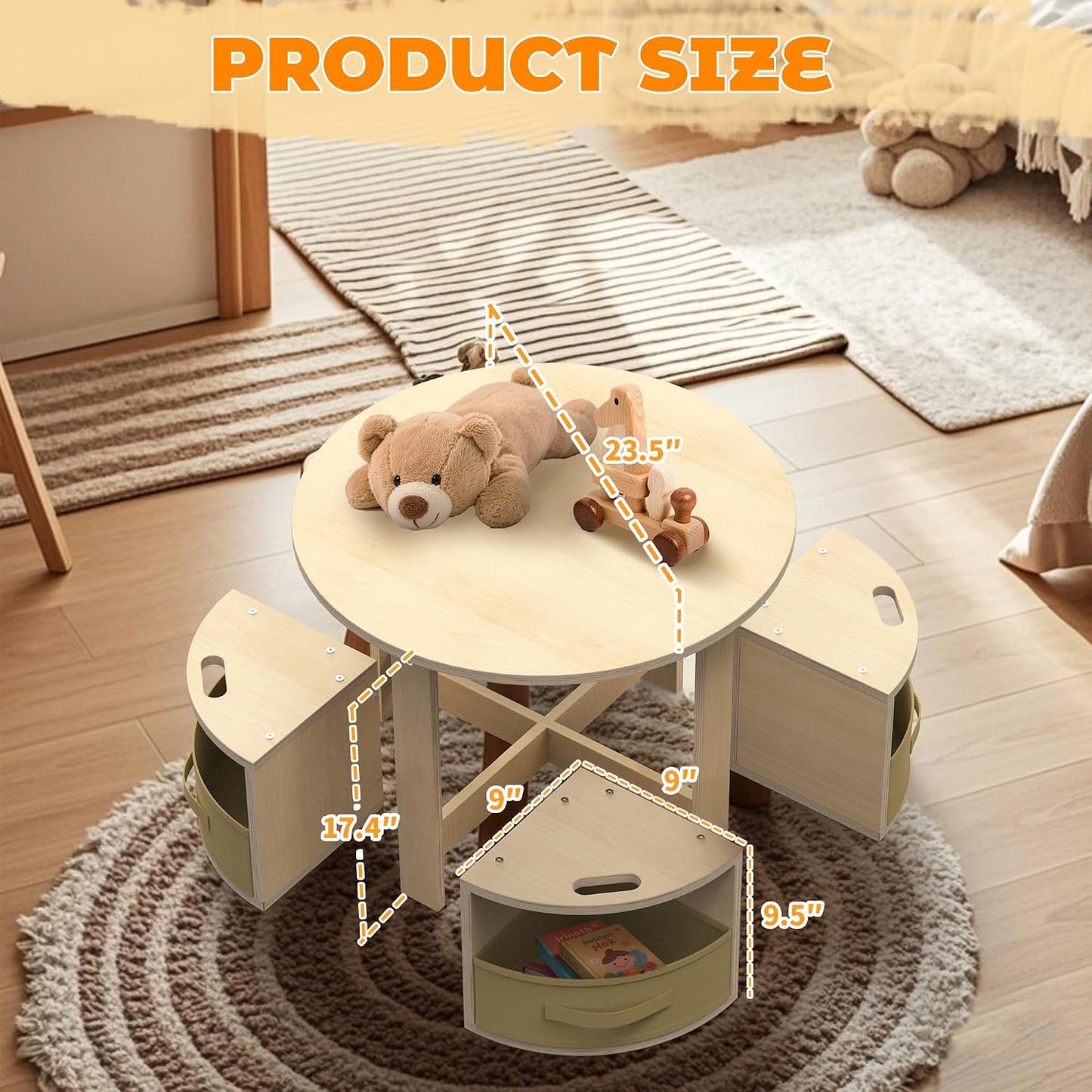 bbgroundgrm Juego de mesa y silla con 4 taburetes de almacenamiento...