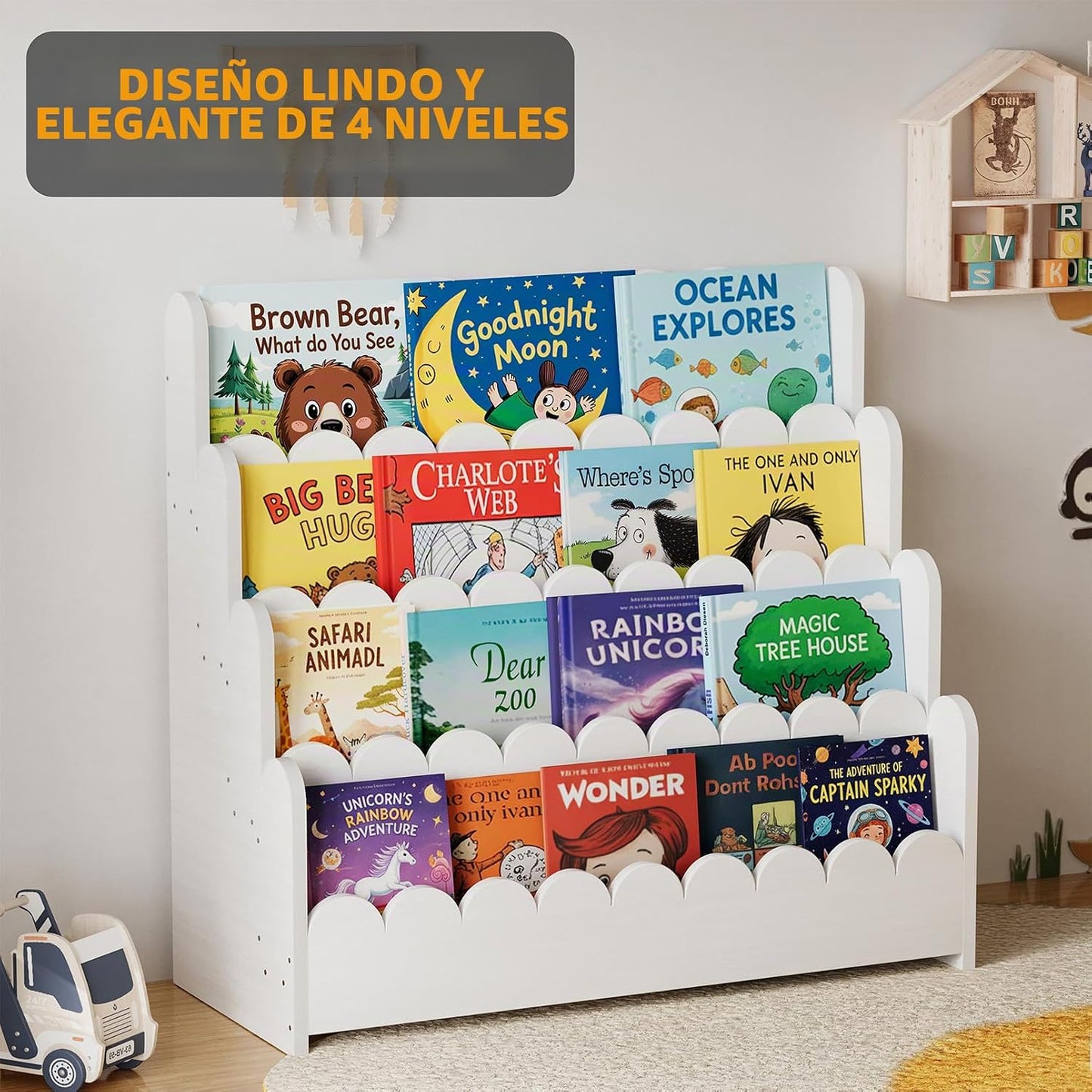SpaceAid Estantería festoneada de 4 niveles, estantería Montessori...