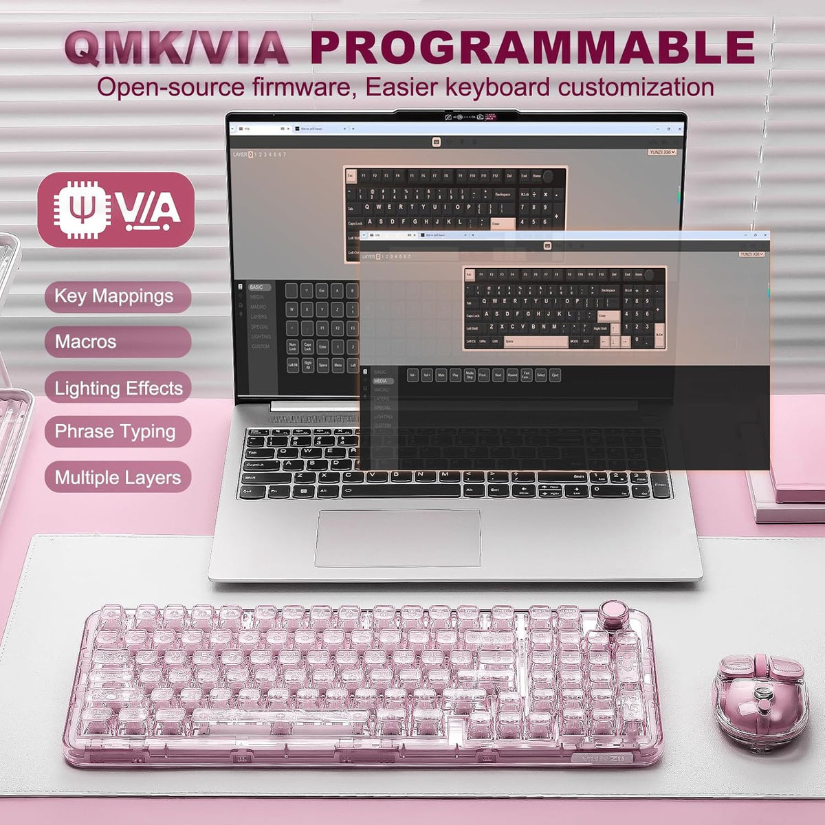 YUNZII X98 QMK\/VIA Teclado mecánico inalámbrico para juegos con pe...