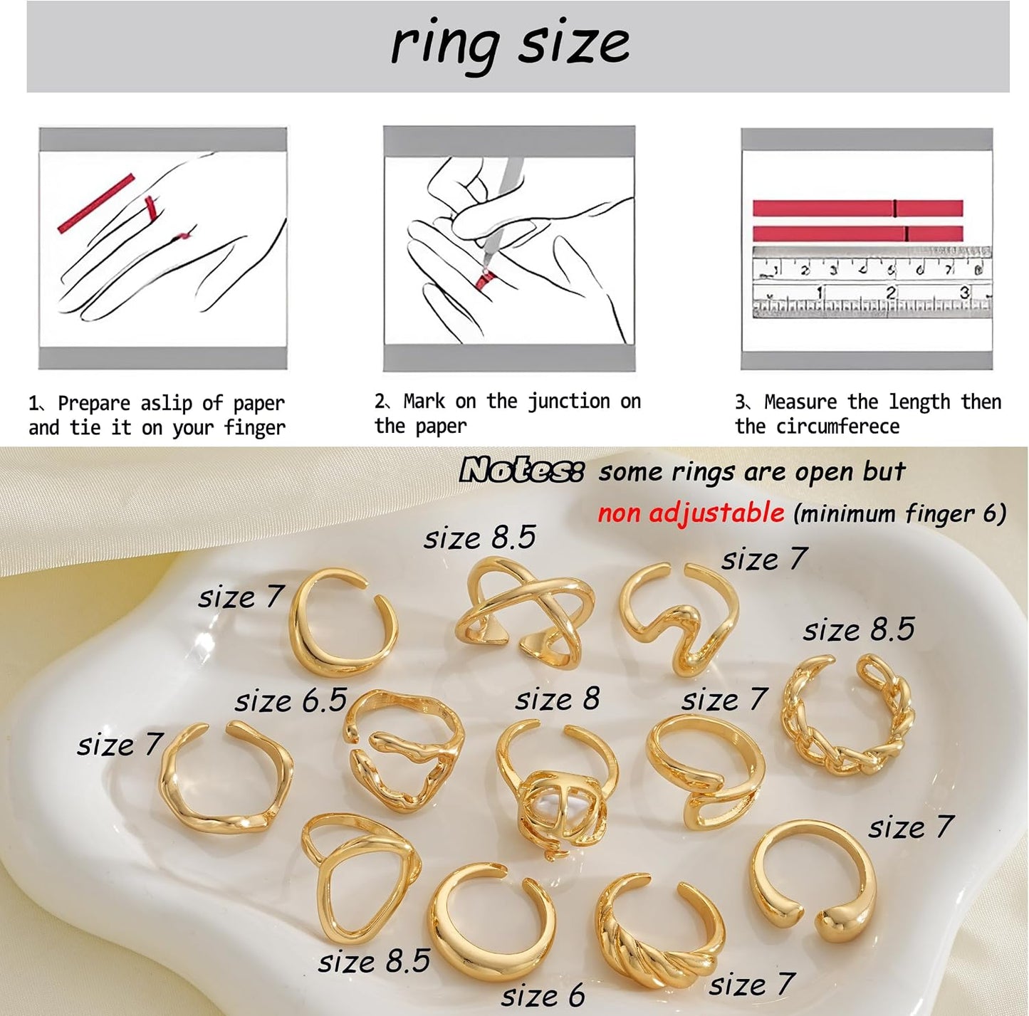 YEEZII Anillos Gruesos de Oro para Mujer Sin Deslustre, Anillo de P...