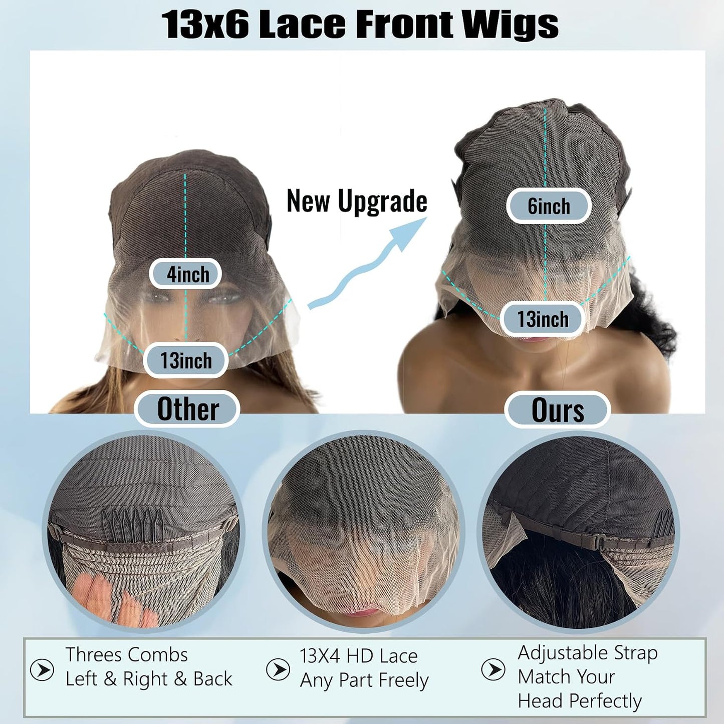 Blonlier Pelucas de cabello humano ondulado con encaje frontal tran...