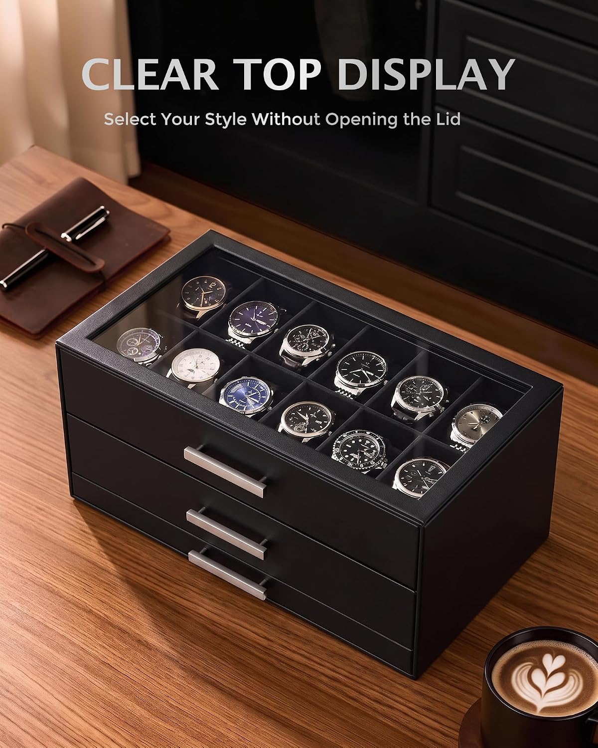 ProCase Caja de reloj de 24 ranuras para hombres, caja de cajones |...