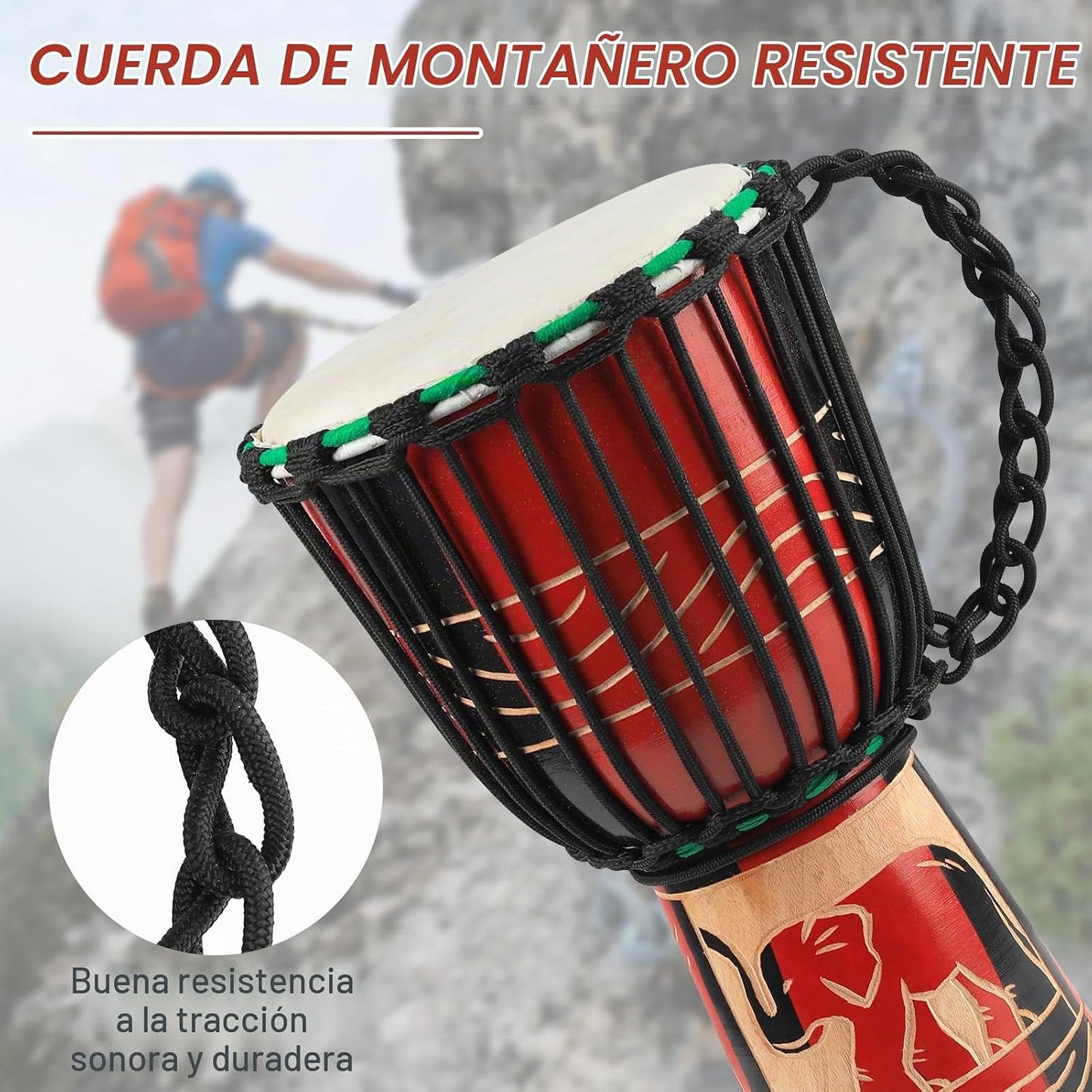 GOGHOST - Tambor africano de madera Djembe para adultos, 8.5 x 16 p...
