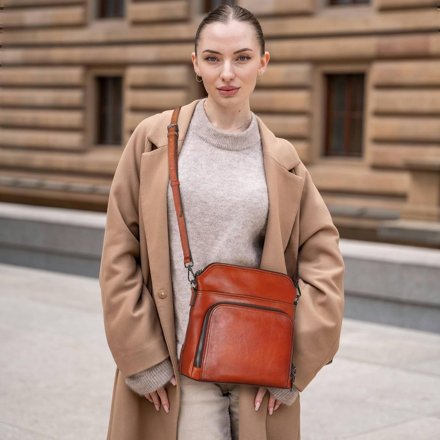 Iswee - Bolsos cruzados de cuero para mujer con múltiples bolsillos...