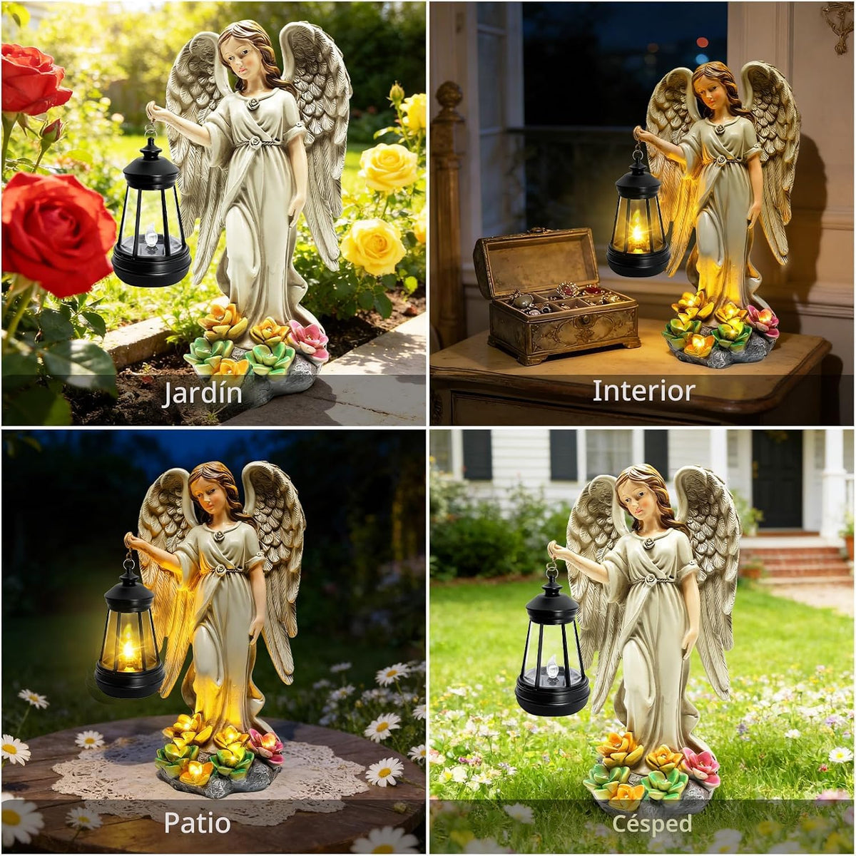 Estatua de ángel solar de jardín, 11.8 pulgadas, luces solares de á...