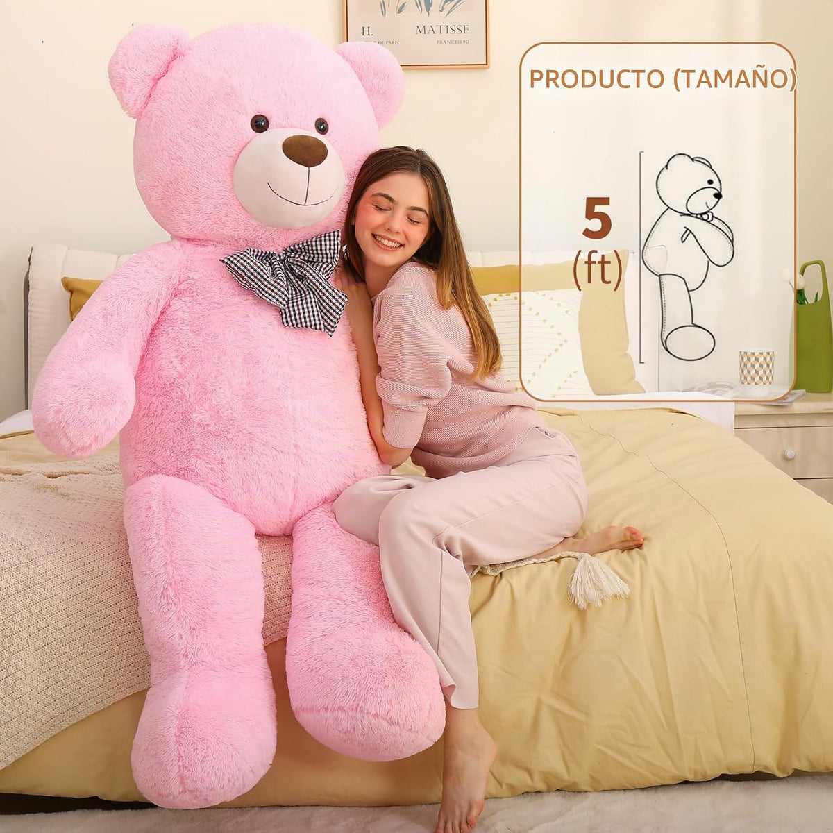 MaoGoLan Oso de peluche gigante rosa de 5 pies, suave cara sonrient...